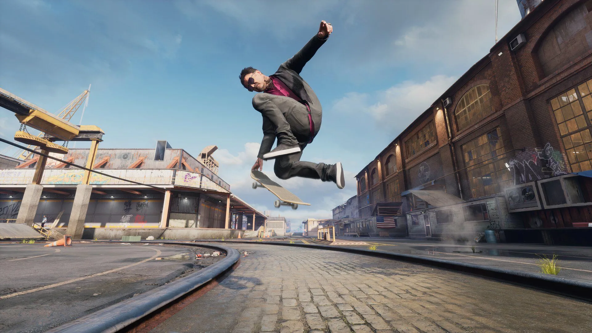 Bam Margera thực hiện một động tác trượt ván khó trên môi trường thành phố trong Tony Hawk's Pro Skater 3 + 4