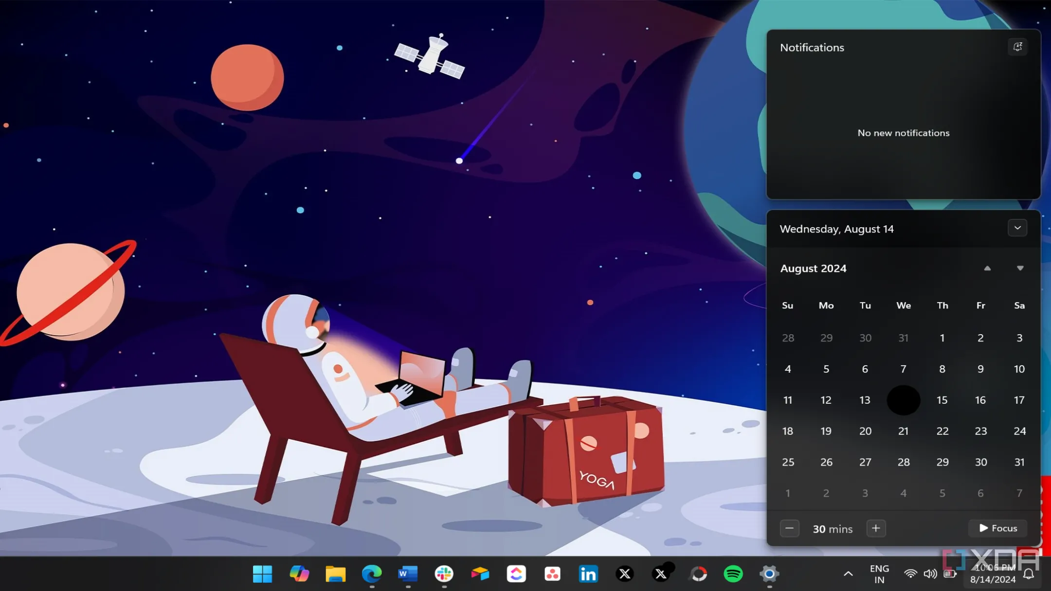 Bảng điều khiển Lịch và thông báo trên Windows 11 đã có đồng hồ