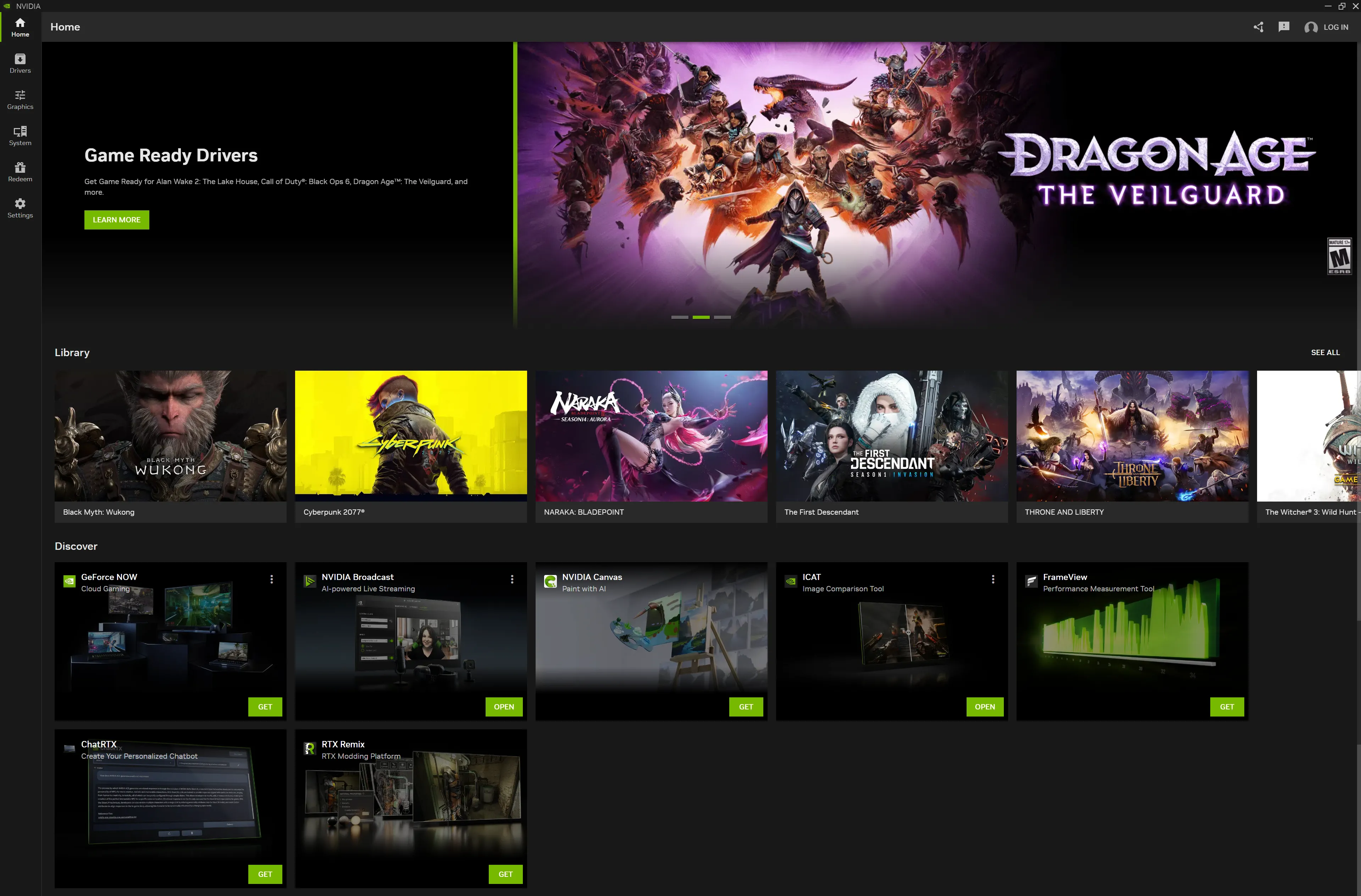 Bảng điều khiển Nvidia App