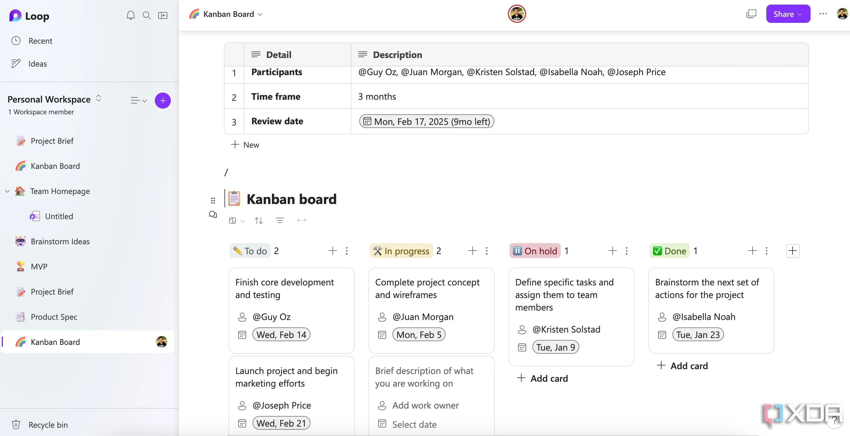 Bảng Kanban và quản lý dự án trong Microsoft Loop