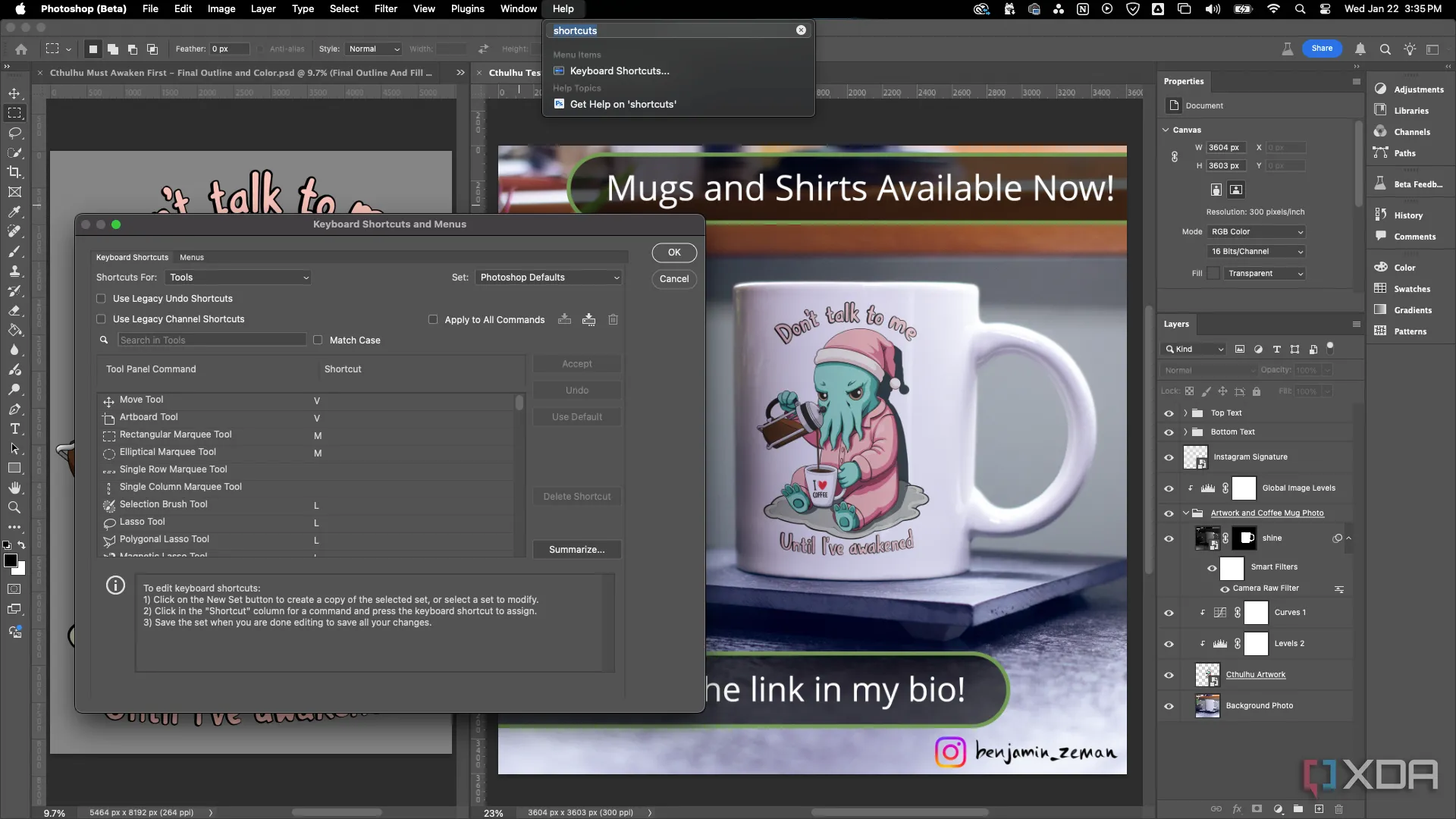 Bảng phím tắt Photoshop được hiển thị trong menu cài đặt để tăng tốc quy trình làm việc