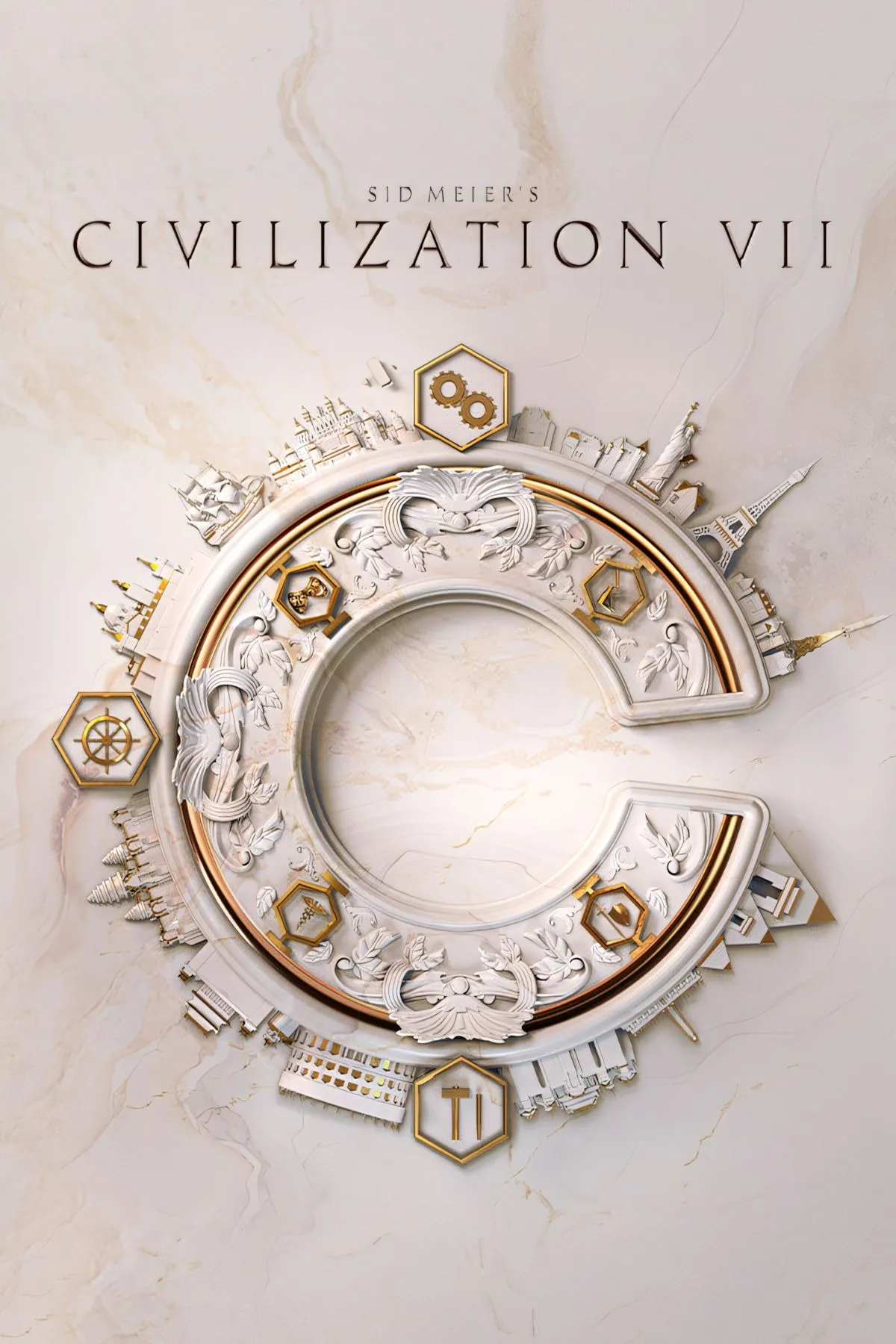 Bìa game Civilization VII, thể hiện bản đồ thế giới và các nền văn minh
