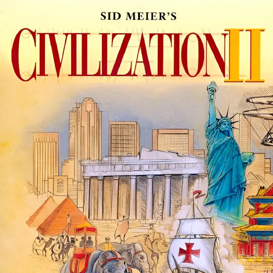 Bìa game Sid Meier's Civilization II, minh họa cho việc game đưa các nền văn minh lịch sử vào trải nghiệm người chơi