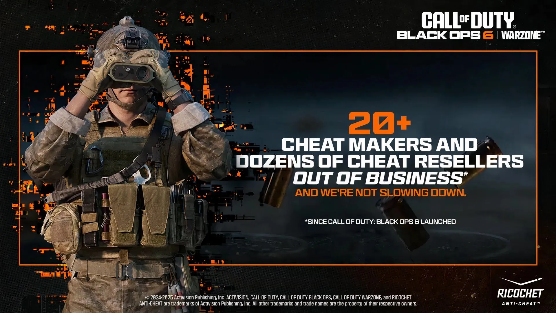 Biểu đồ số lượng nhà phát triển và người bán cheat bị Activision vô hiệu hóa kể từ khi Black Ops 6 ra mắt