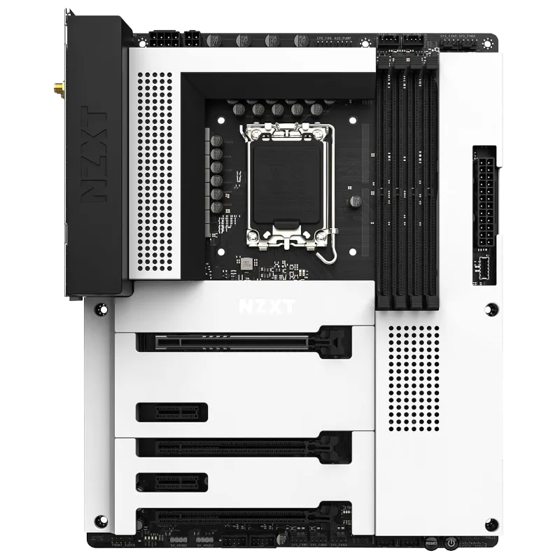 Bo mạch chủ NZXT N7 Z790 với thiết kế vỏ bọc kim loại trắng tinh tế