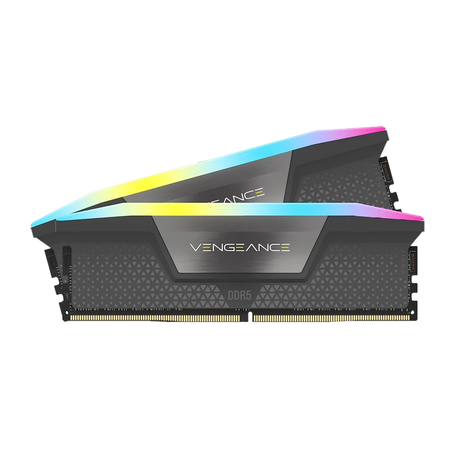 Bộ nhớ RAM Corsair Vengeance RGB DDR5 màu xám, tích hợp dải đèn LED RGB đẹp mắt