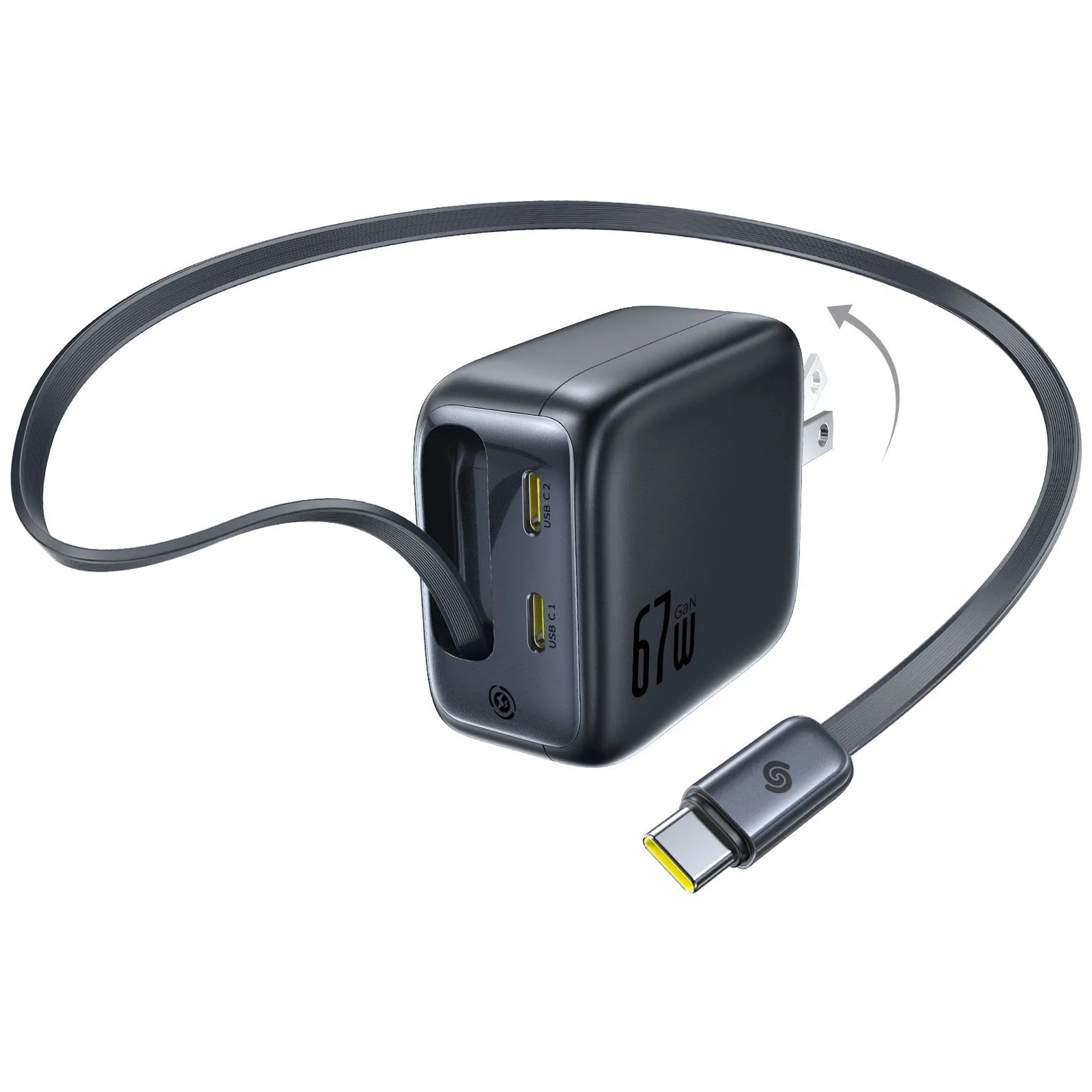 Bộ sạc tường Baseus EnerCore CJ11 67W với cáp USB-C rút gọn và cổng sạc đa năng