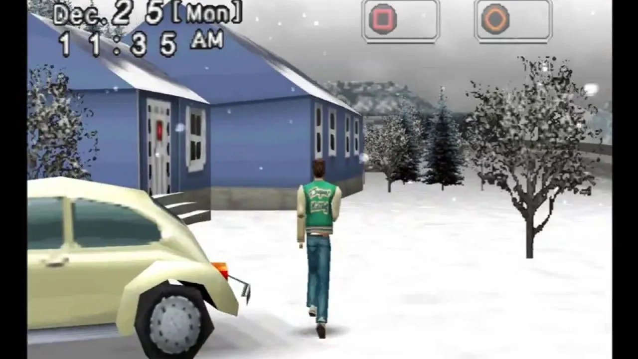 Bối cảnh thị trấn tuyết phủ rộng lớn trong game Mizzurna Falls trên PS1, lấy cảm hứng từ Twin Peaks