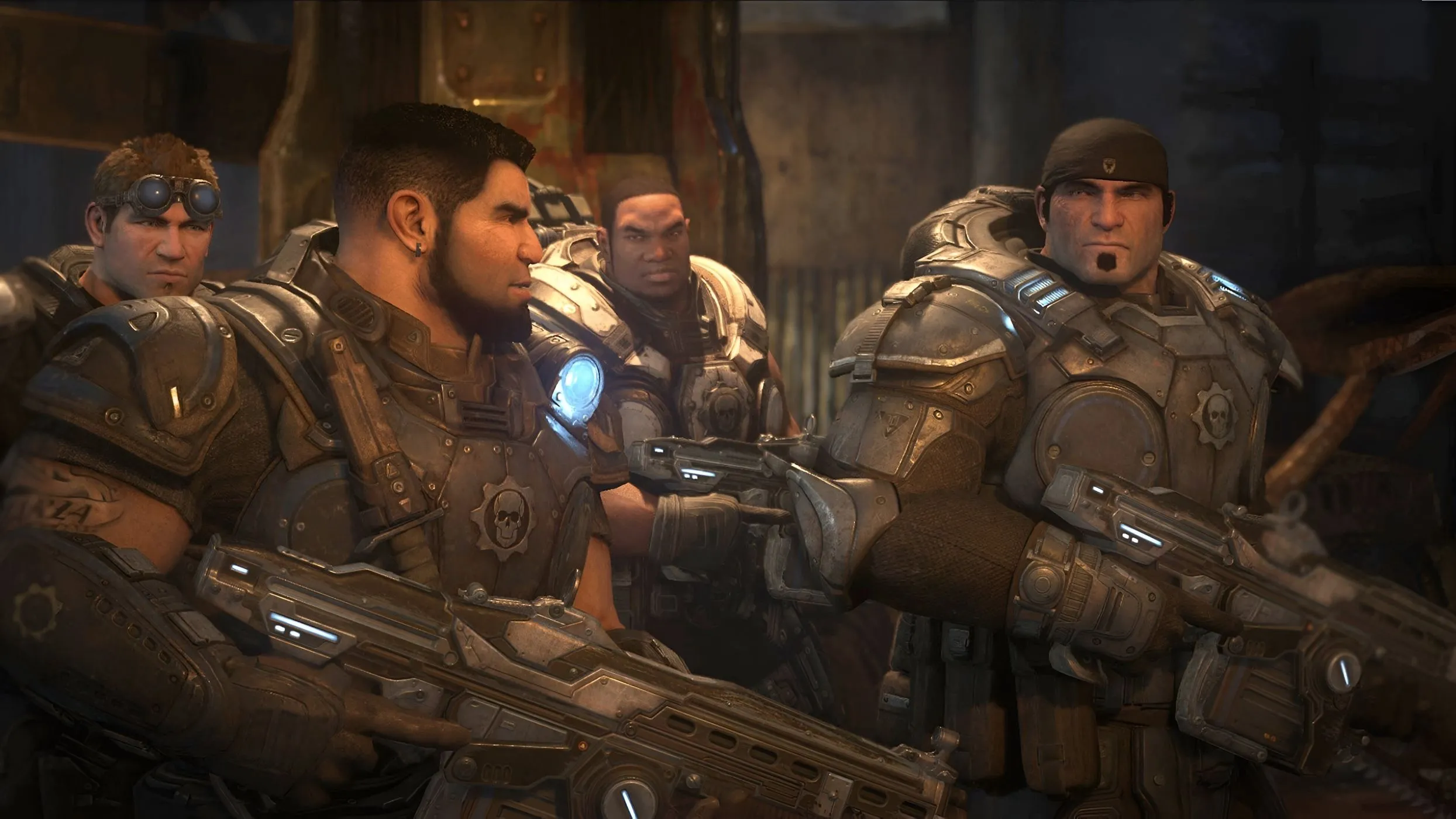 Bốn chiến binh trong game Gears of War: Ultimate Edition, minh họa cho những game có đồ họa ấn tượng