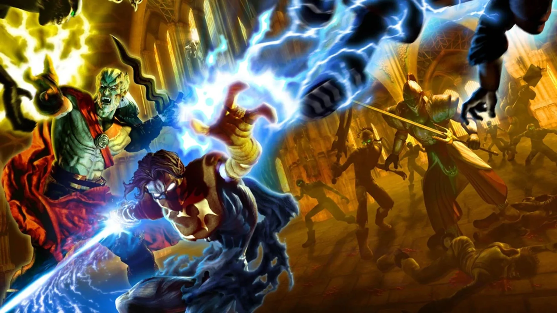 Bức ảnh nghệ thuật chủ đạo của game Legacy of Kain Defiance, khắc họa hai nhân vật chính Kain và Raziel với tông màu tối và phong cách gothic.