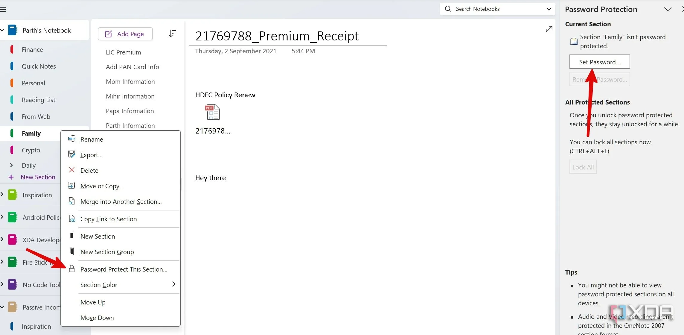 Các bước đặt mật khẩu bảo vệ cho một mục (section) trong OneNote