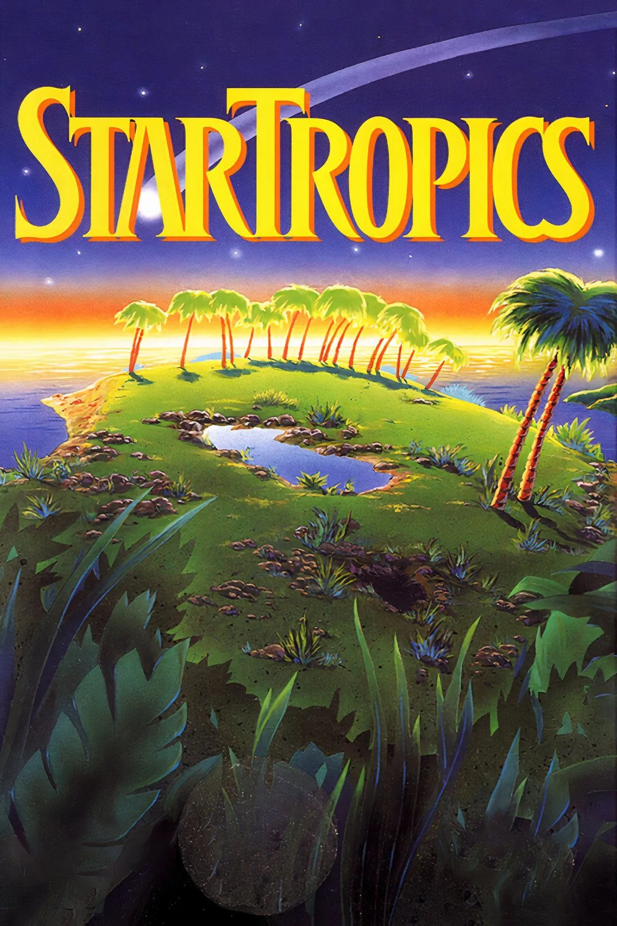 Các cảnh gameplay trong StarTropics, thể hiện phong cách phiêu lưu hành động 2D từ trên xuống.