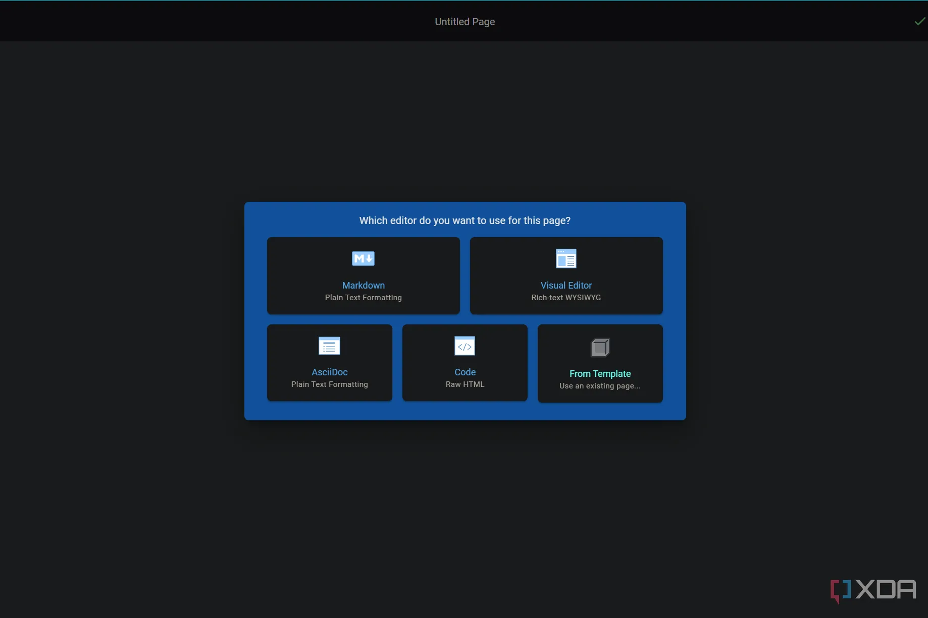 Các lựa chọn trình soạn thảo phong phú trong Wiki.js bao gồm Visual Editor, Markdown và HTML