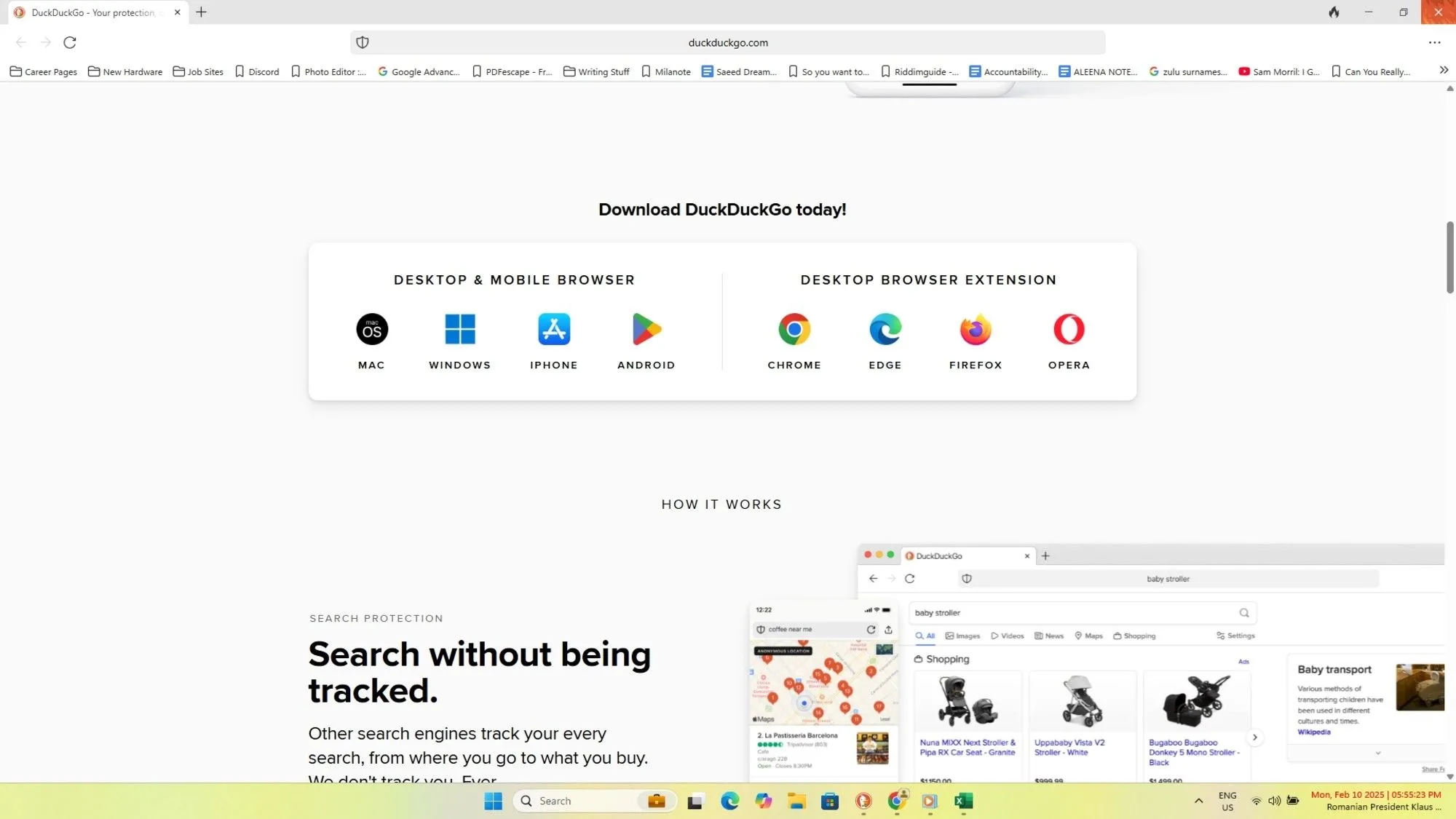 Các nền tảng tương thích với trình duyệt DuckDuckGo: Windows, macOS, Android, iOS