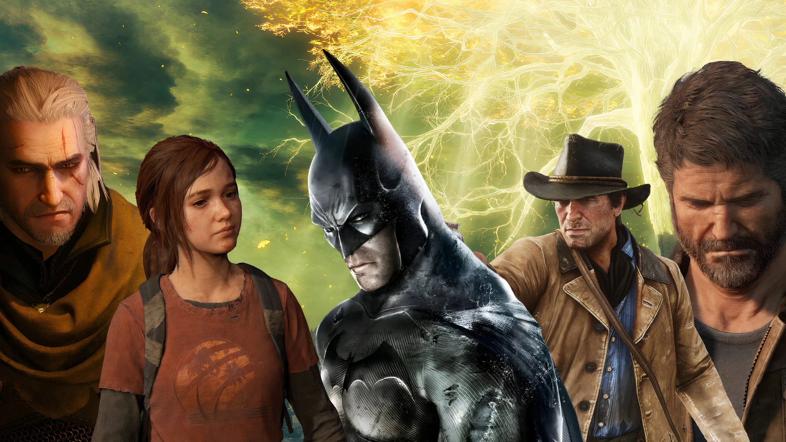 Các nhân vật game biểu tượng như Geralt, Ellie, Batman, Arthur Morgan và Joel Miller