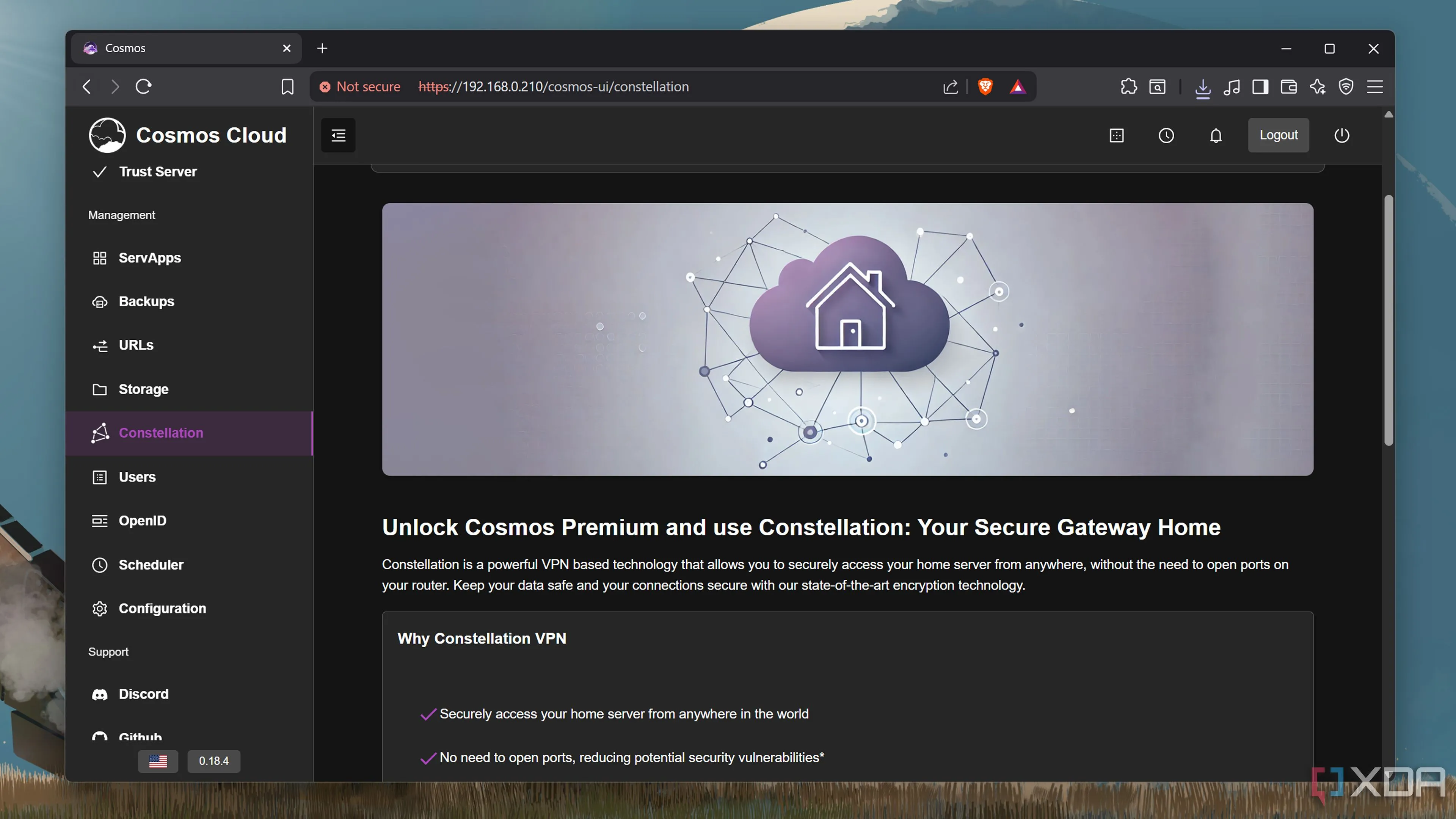 Các tính năng trả phí của Cosmos Server bao gồm VPN và sao lưu dữ liệu.