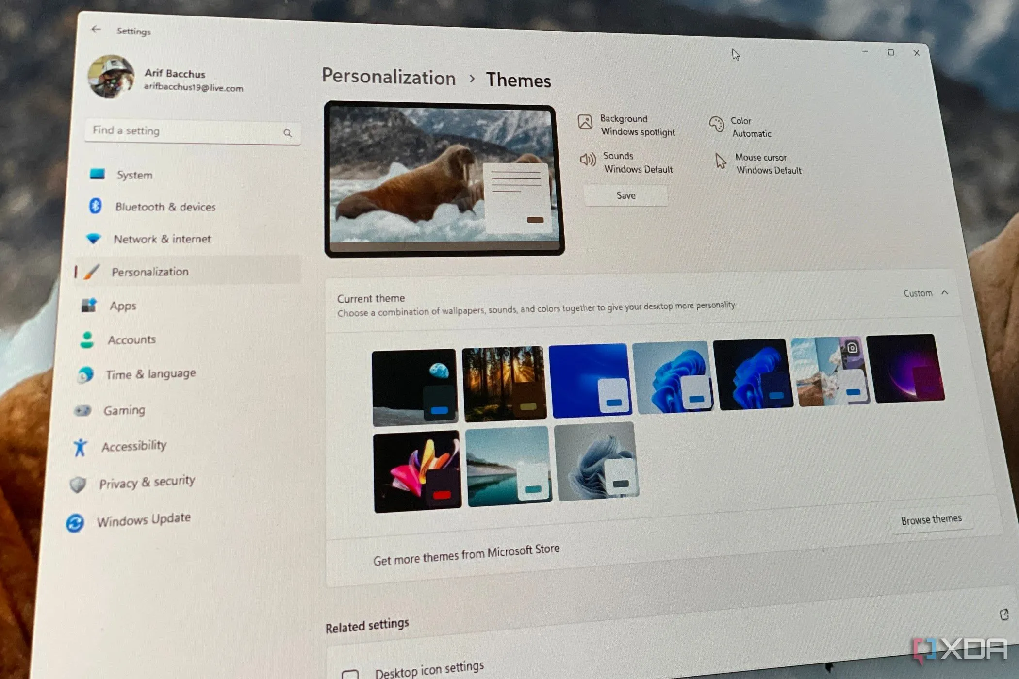 Các tùy chọn chủ đề đa dạng trong Windows 11, bao gồm cả theme Happy Easter vui nhộn