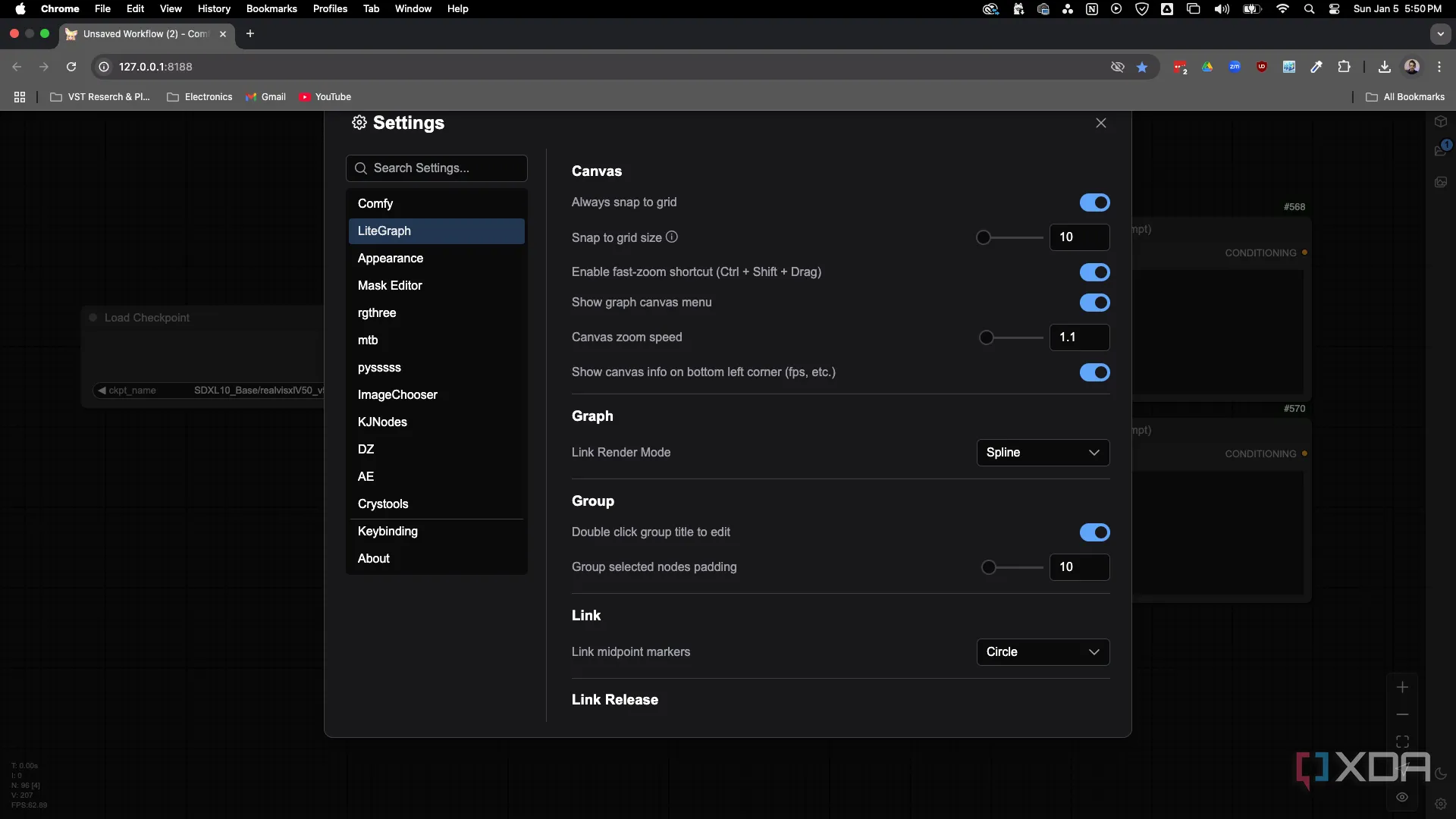 Cài đặt 'Always snap to grid' trong phần LiteGraph của ComfyUI