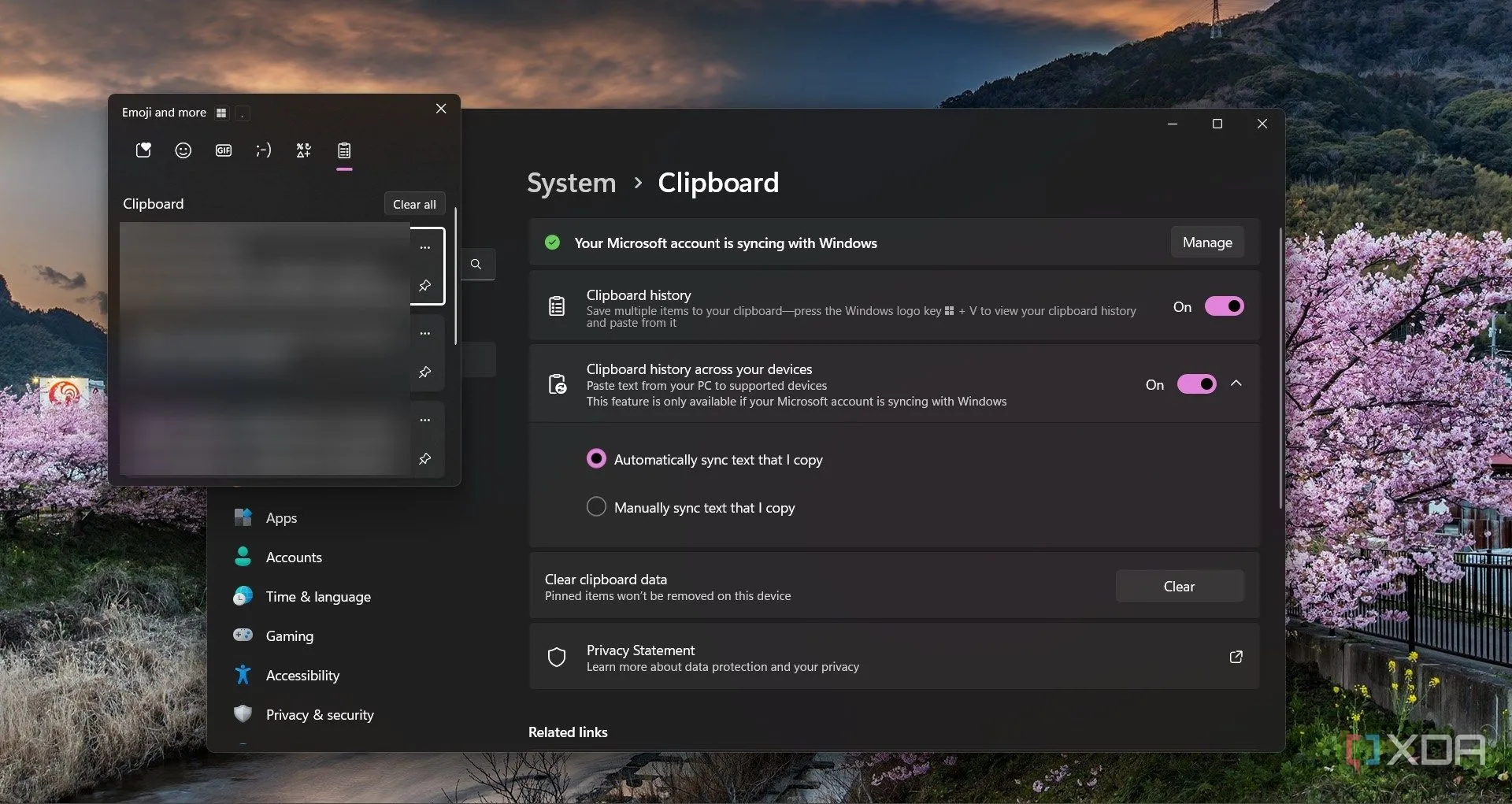 Cài đặt Lịch sử Clipboard và đồng bộ hóa trên Windows 11