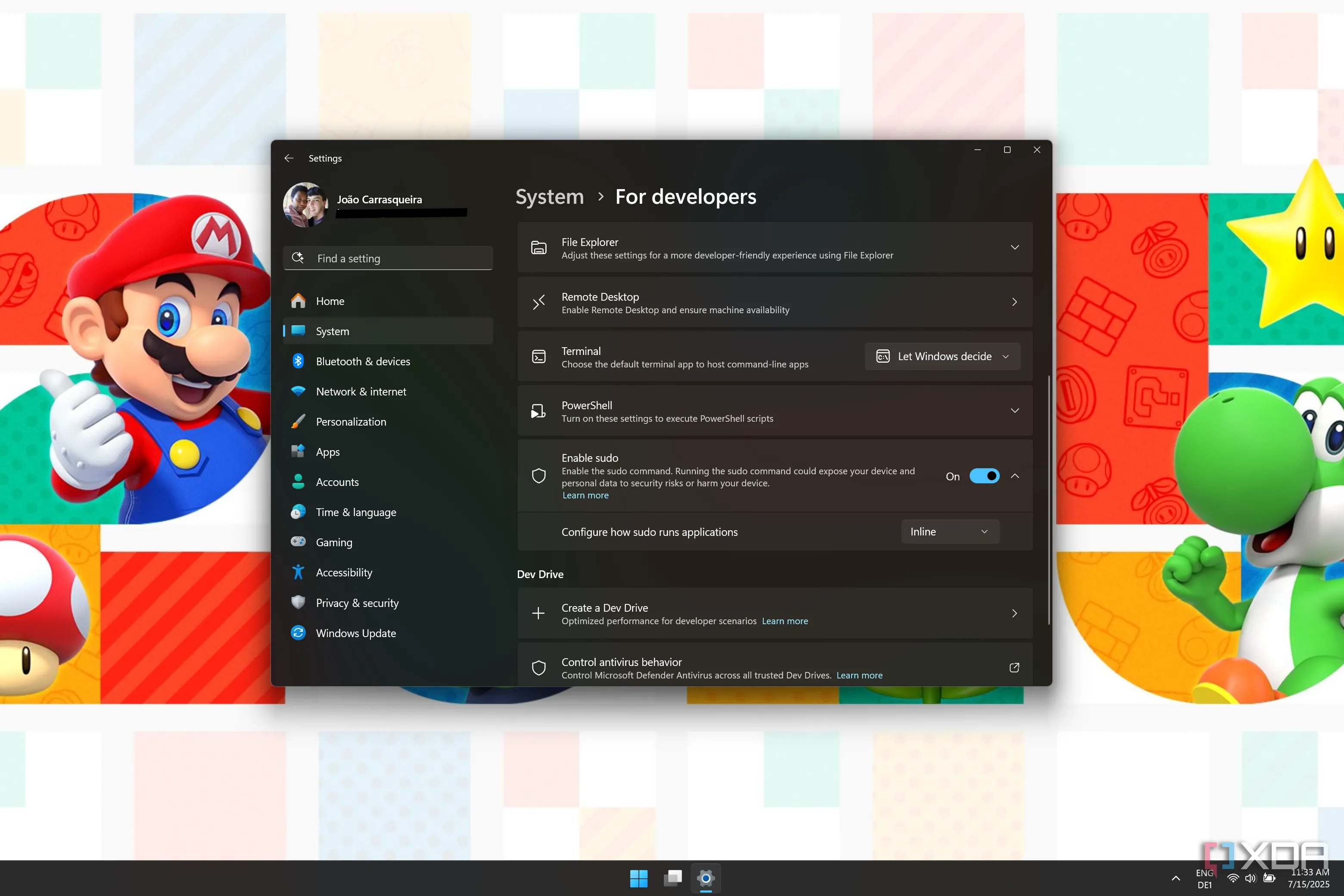 Cài đặt Sudo cho Windows 11 trong ứng dụng Settings