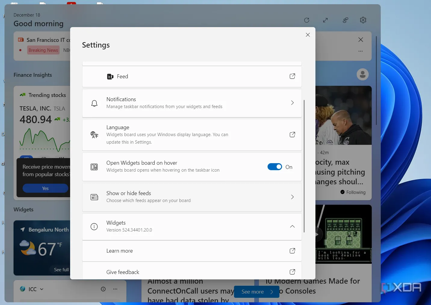Cài đặt tắt nguồn cấp tin tức (Feeds) trong bảng Widget của Windows 11