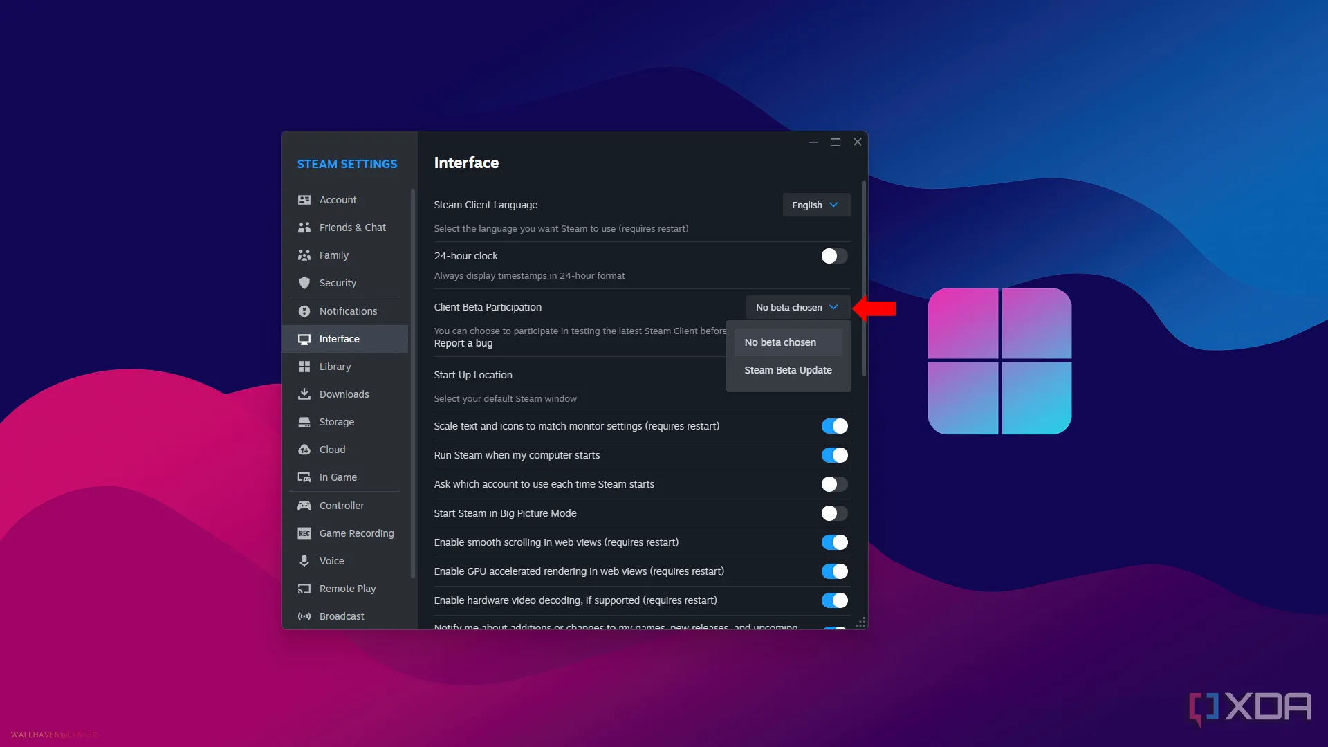 Cài đặt tham gia Steam Beta để trải nghiệm tính năng mới sớm