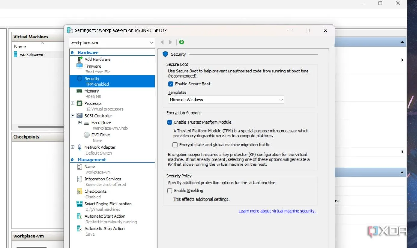 Cài đặt tùy chọn bảo mật trong Microsoft Hyper-V