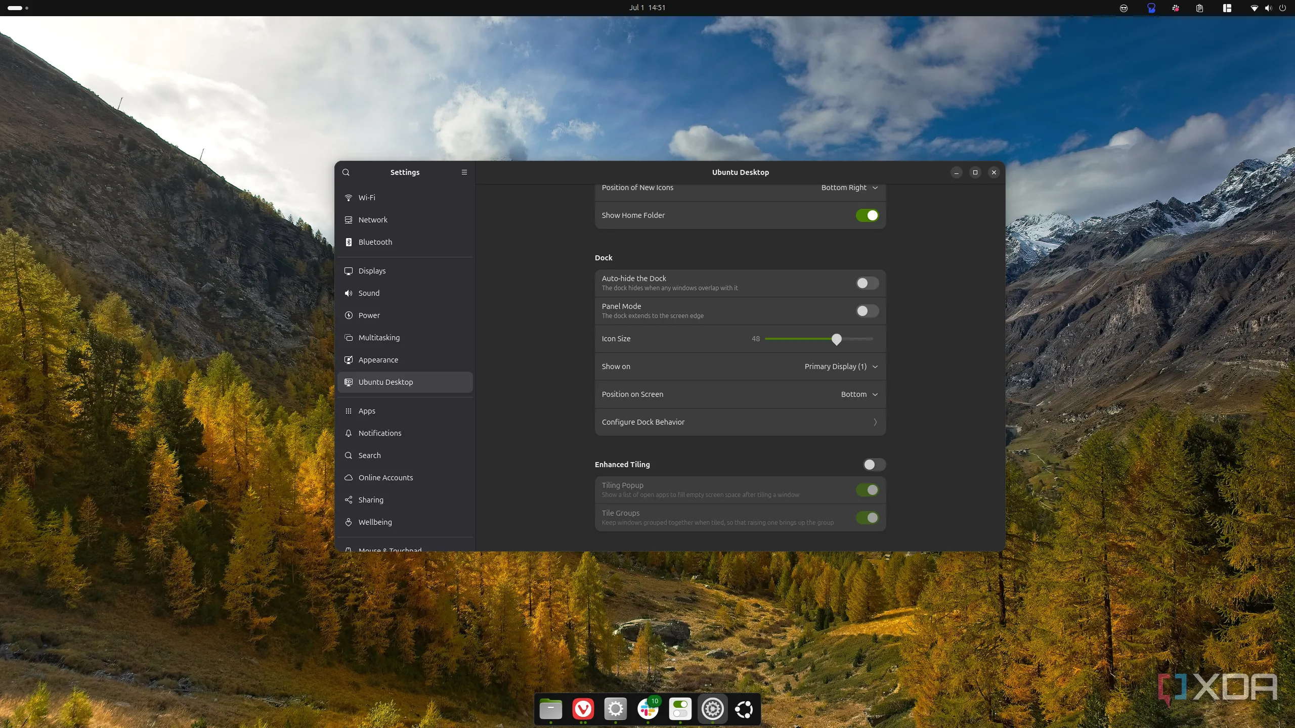 Cài đặt Ubuntu để di chuyển thanh dock xuống cuối màn hình, tương tự taskbar Windows.