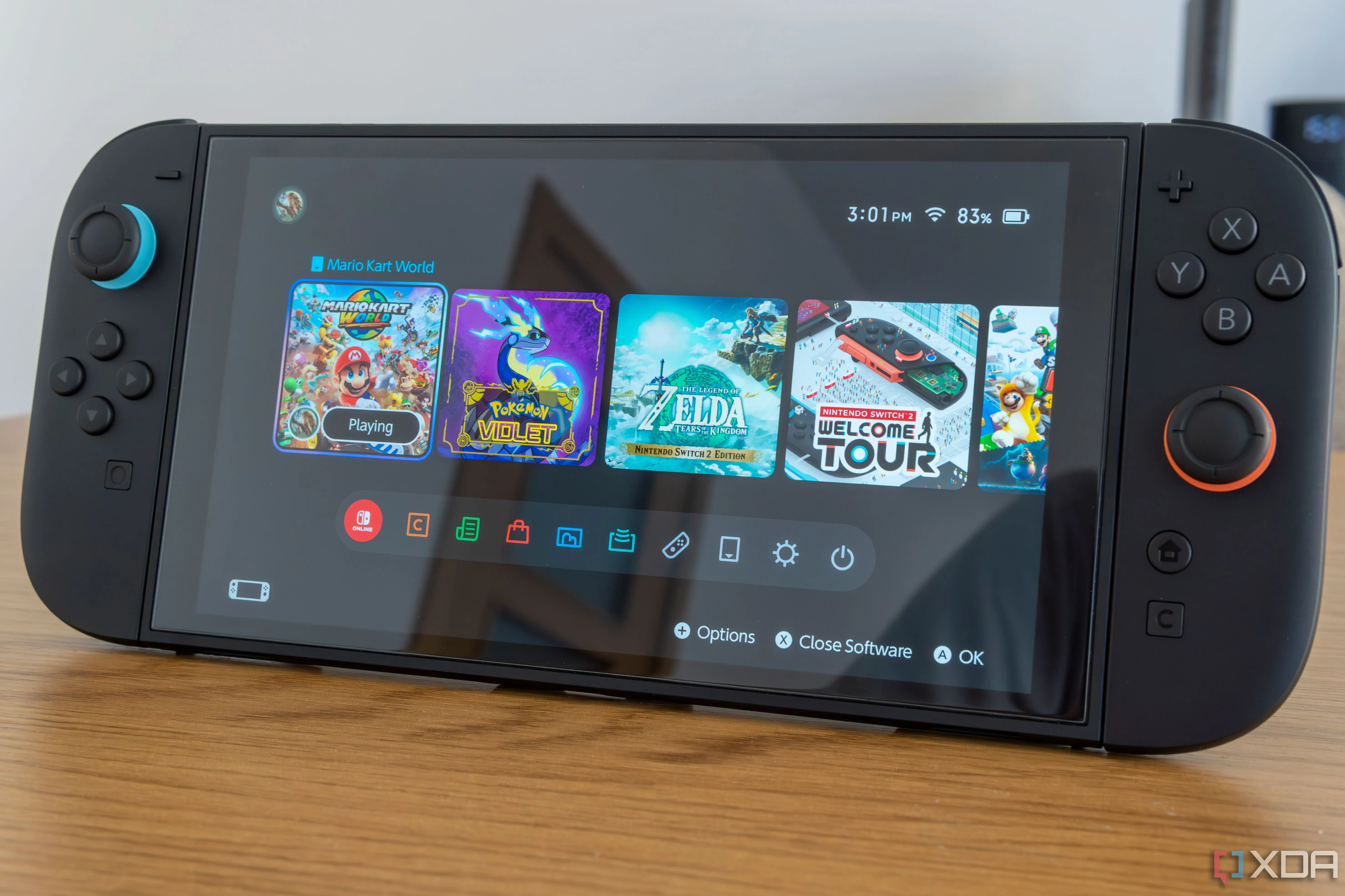 Cận cảnh màn hình chính của Nintendo Switch 2, thể hiện khả năng định hình lại các kỷ lục speedrun trong tương lai.
