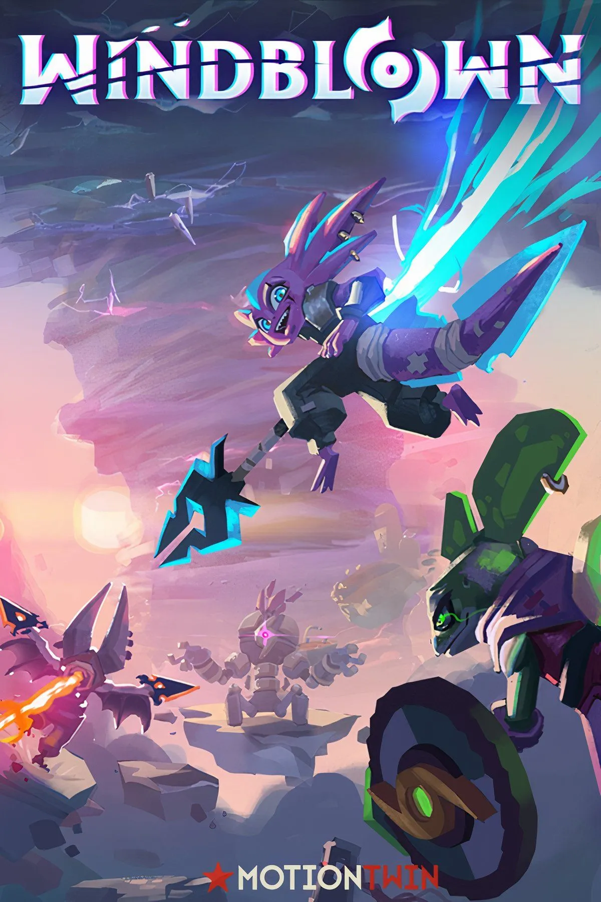 Cảnh chiến đấu co-op 3 người trong game Windblown với đồ họa fantasy tươi sáng