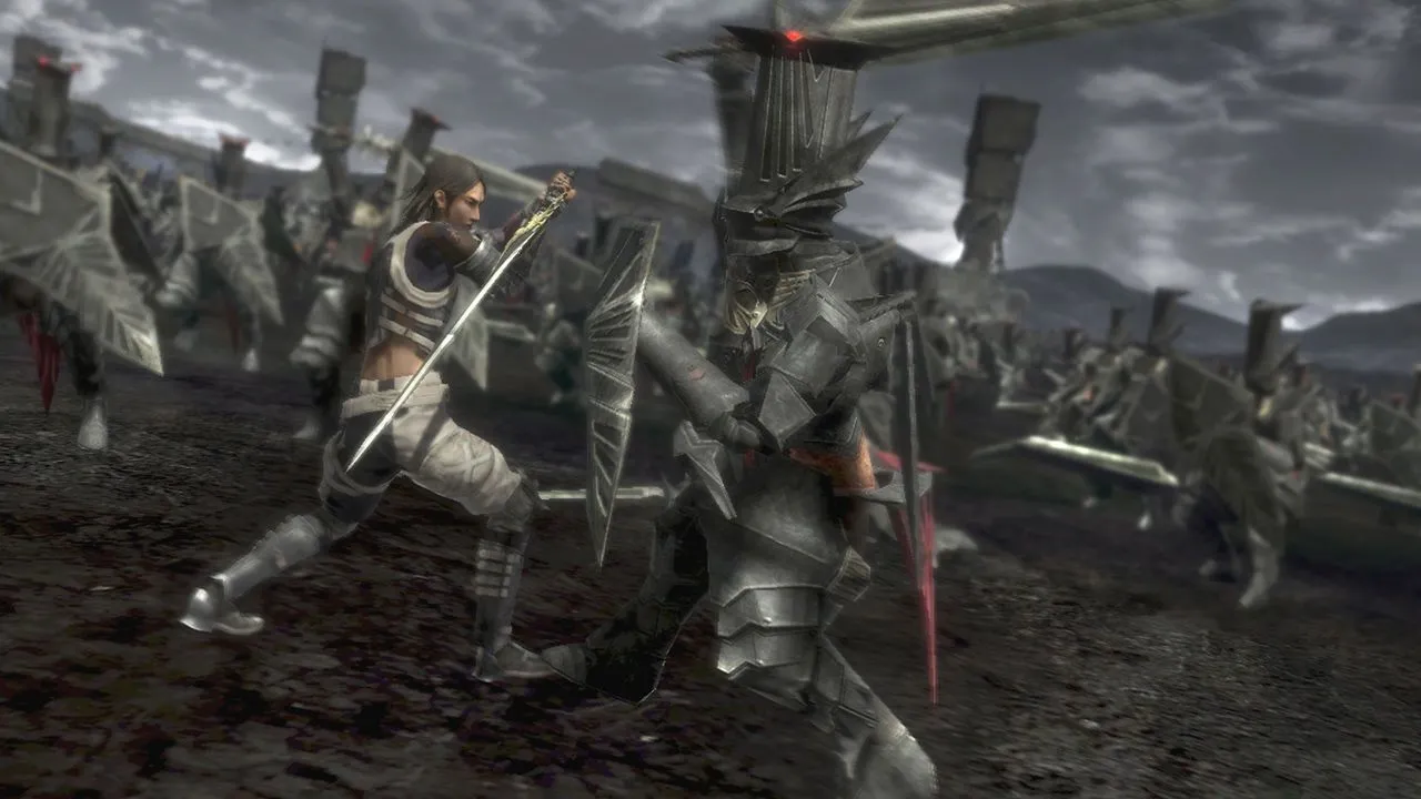 Cảnh chiến đấu turn-based trong Lost Odyssey, với nhân vật chính cầm kiếm đối mặt kẻ thù.