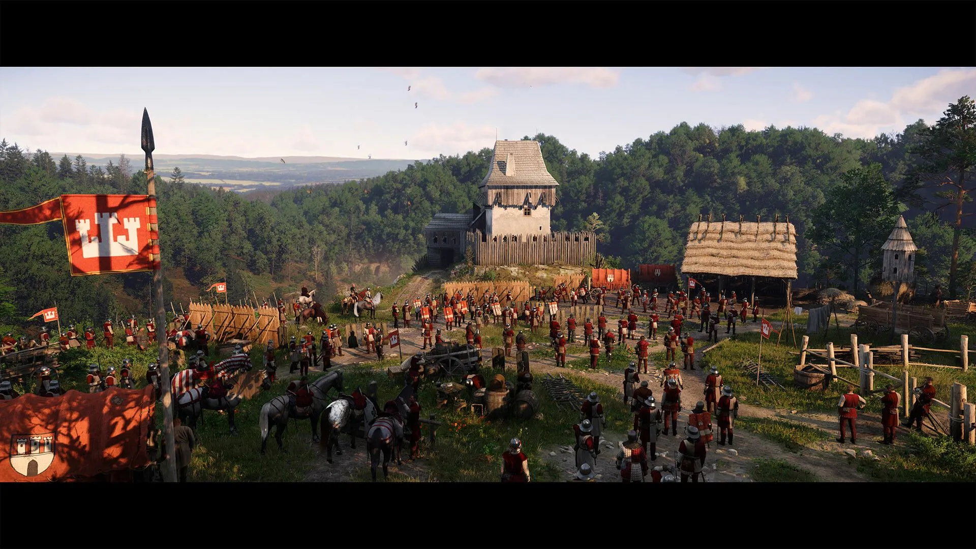 Cảnh chiến trường thời trung cổ trong Kingdom Come Deliverance 2 với binh lính và vũ khí
