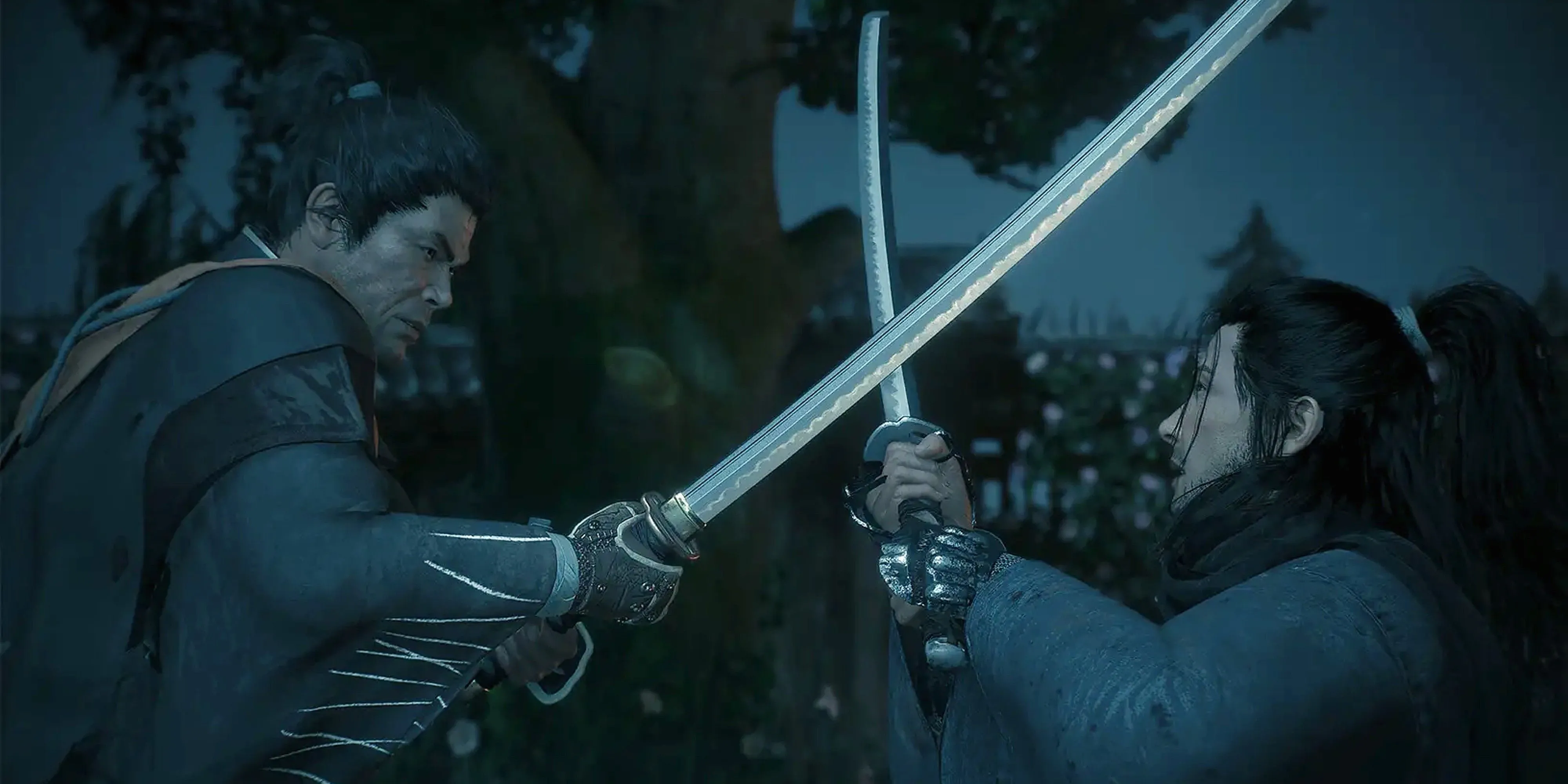 Cảnh đấu kiếm nảy lửa giữa hai samurai trong Rise of the Ronin, một game hành động RPG hấp dẫn.
