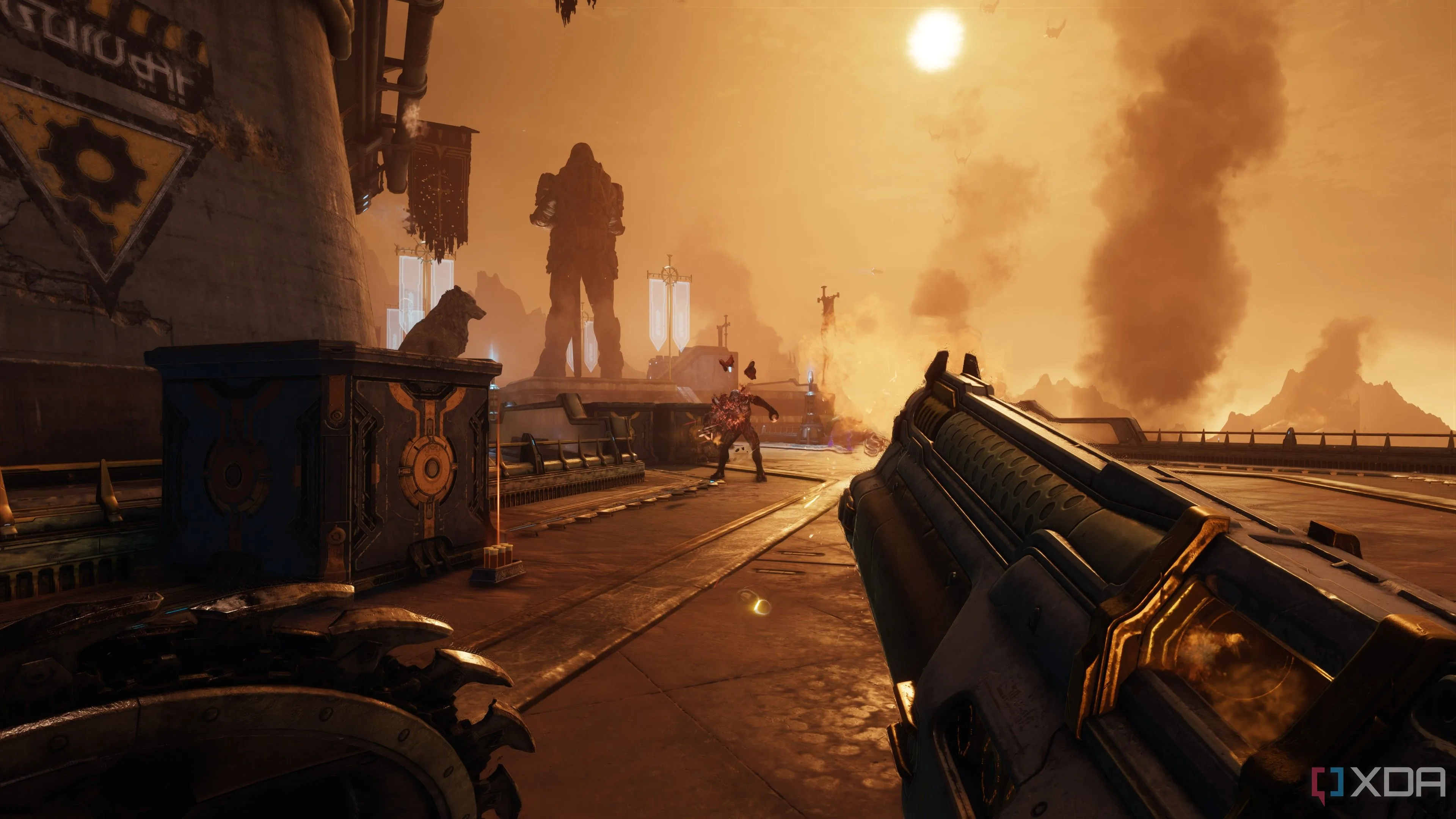 Cảnh Doom Slayer trong trận chiến với vũ khí mới trong Doom: The Dark Ages