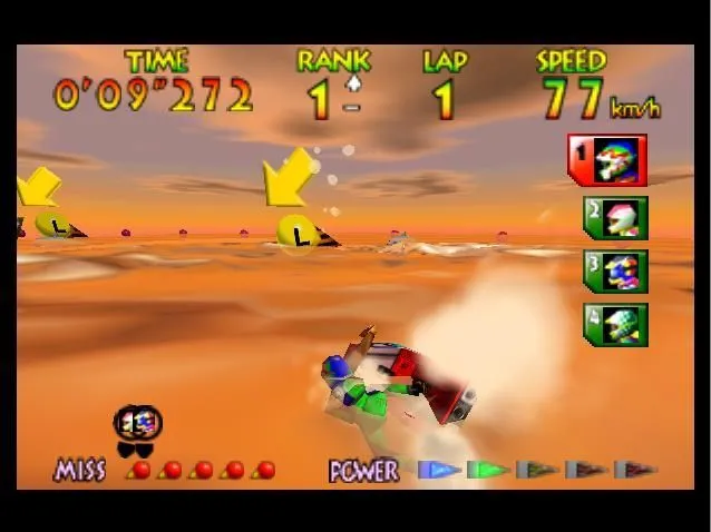 Cảnh đua thuyền trong Wave Race 64, nổi bật hiệu ứng nước và đồ họa thời kỳ N64