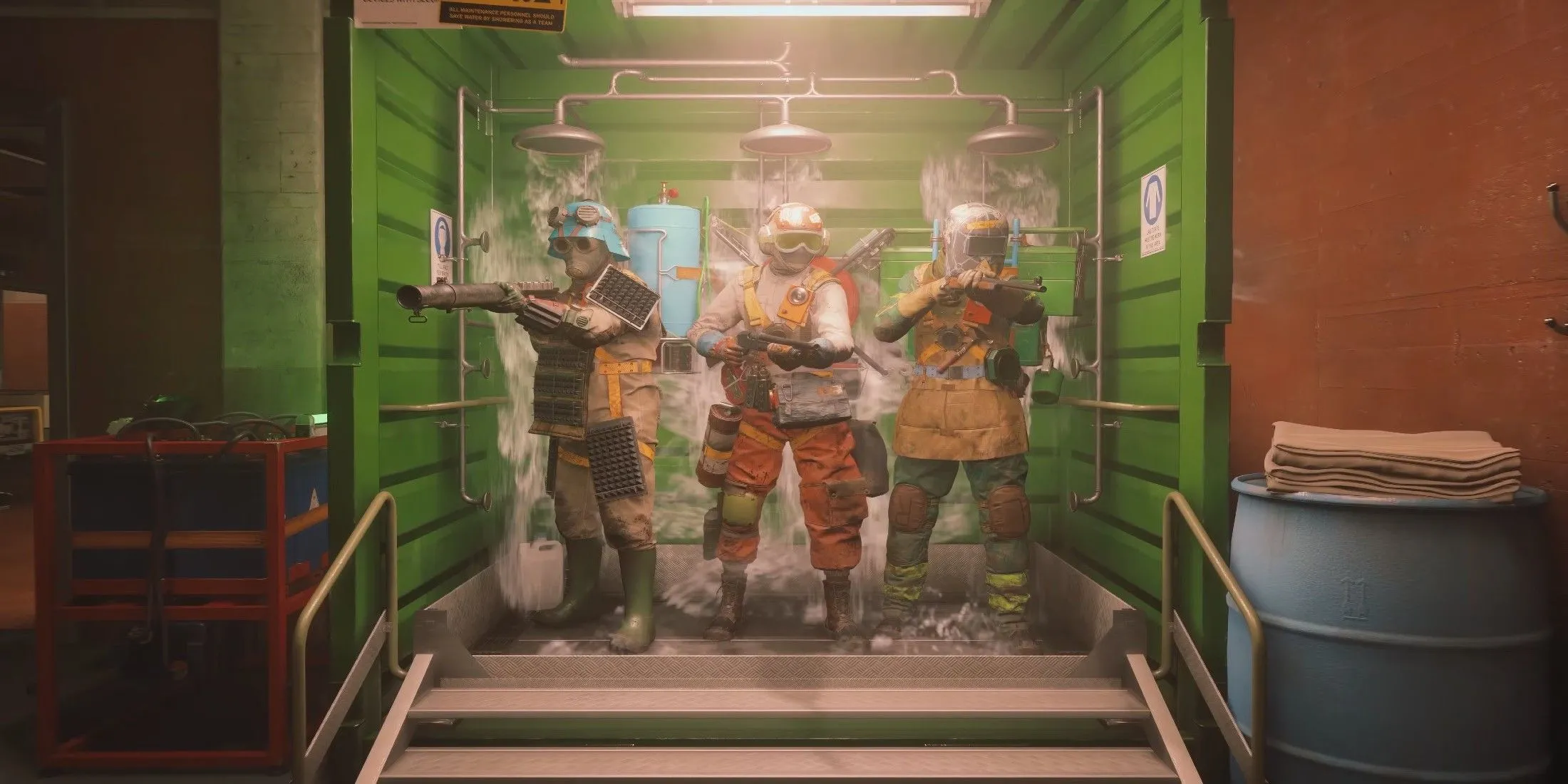 Cảnh gameplay FBC Firebreak: Đặc vụ FBC dập tắt lửa hoặc làm ướt kẻ địch The Hiss.