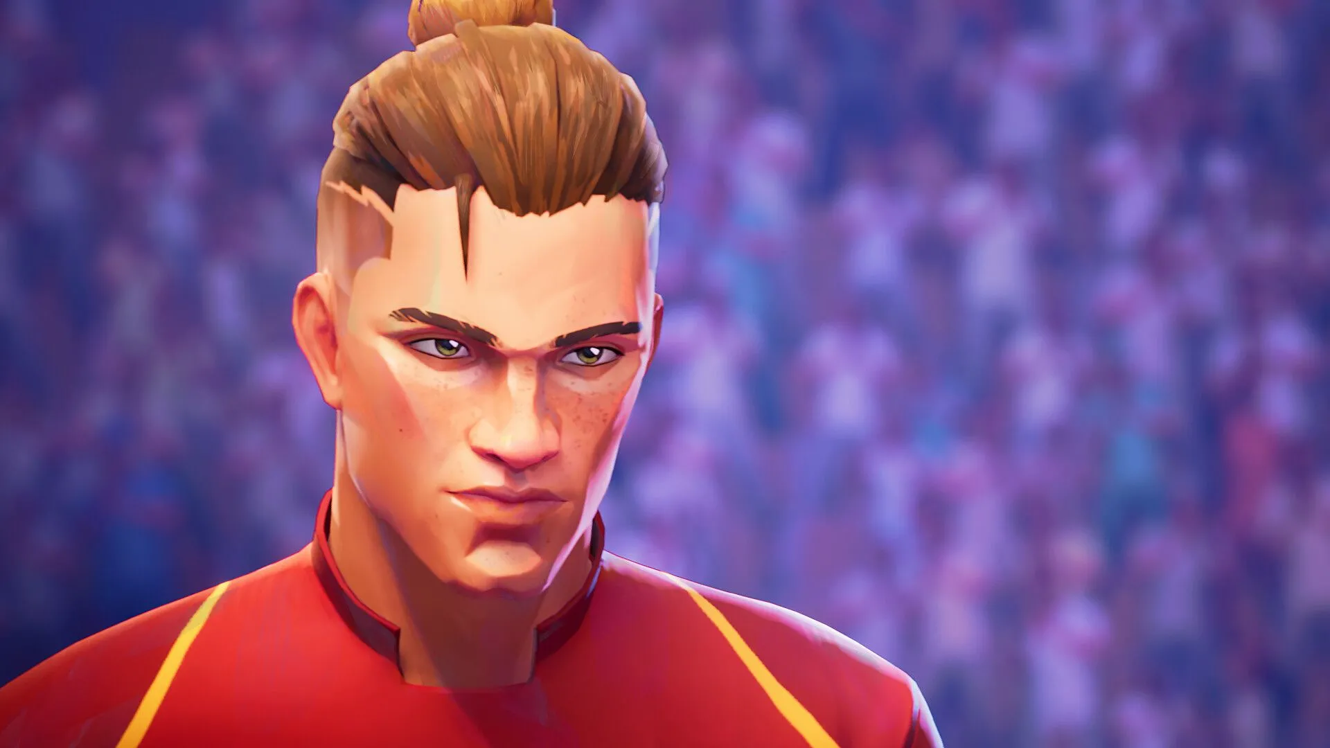 Cảnh gameplay Rematch cho thấy một cầu thủ đang tung cú sút mạnh về phía khung thành đối phương trong trận đấu bóng đá multiplayer.