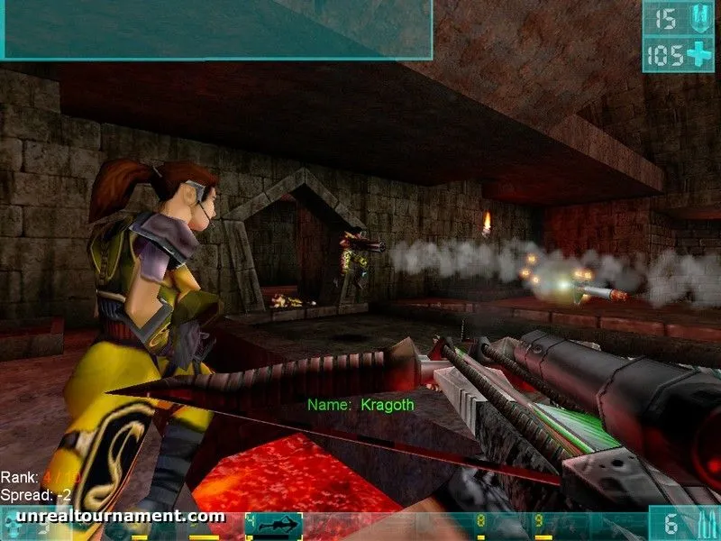 Cảnh hành động tốc độ cao trong một trận đấu Unreal Tournament, thể hiện lối chơi bắn súng kinh điển