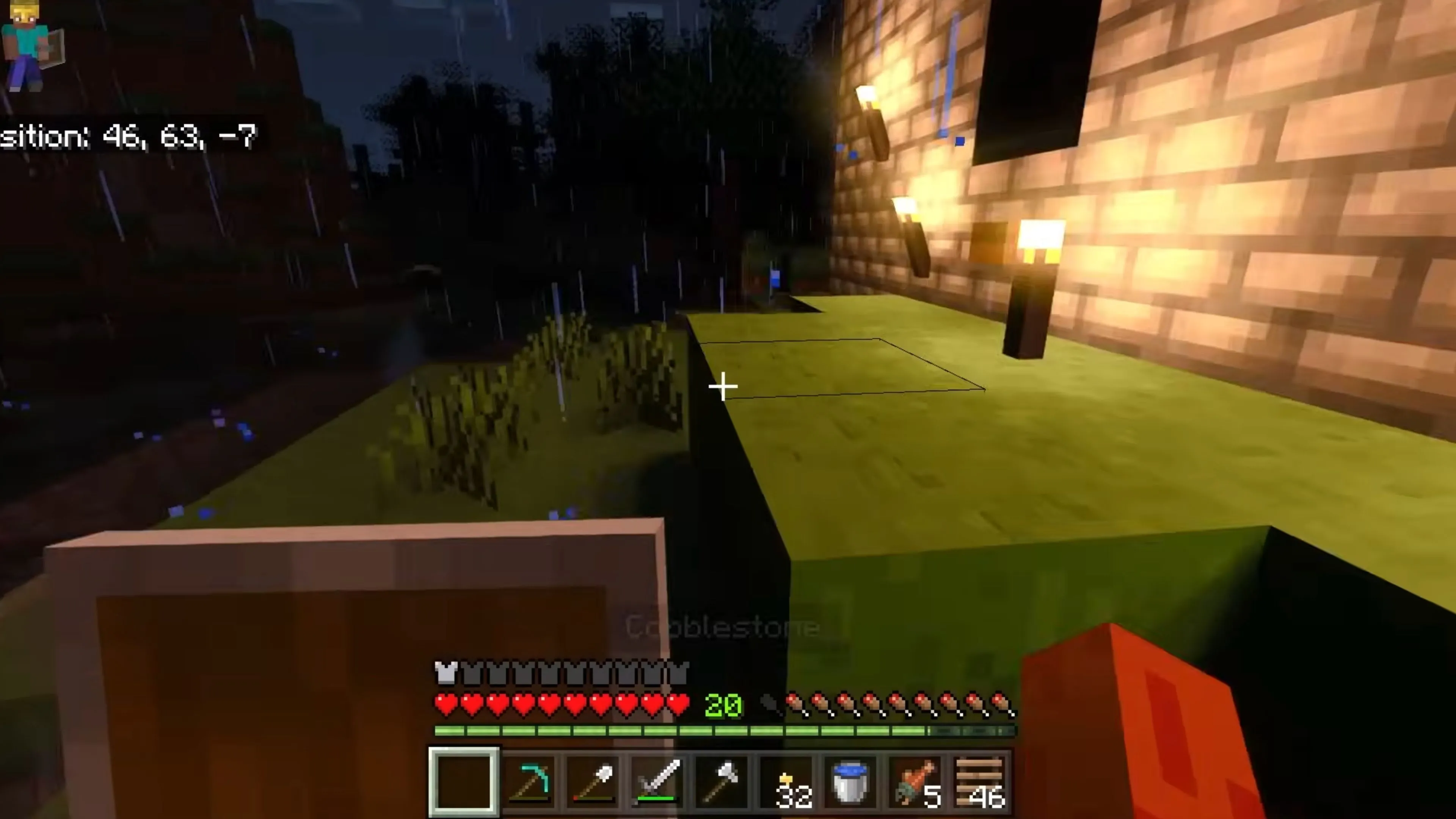 Cảnh hoàng hôn rực rỡ trong Minecraft với hình ảnh các khối địa hình và cây cối