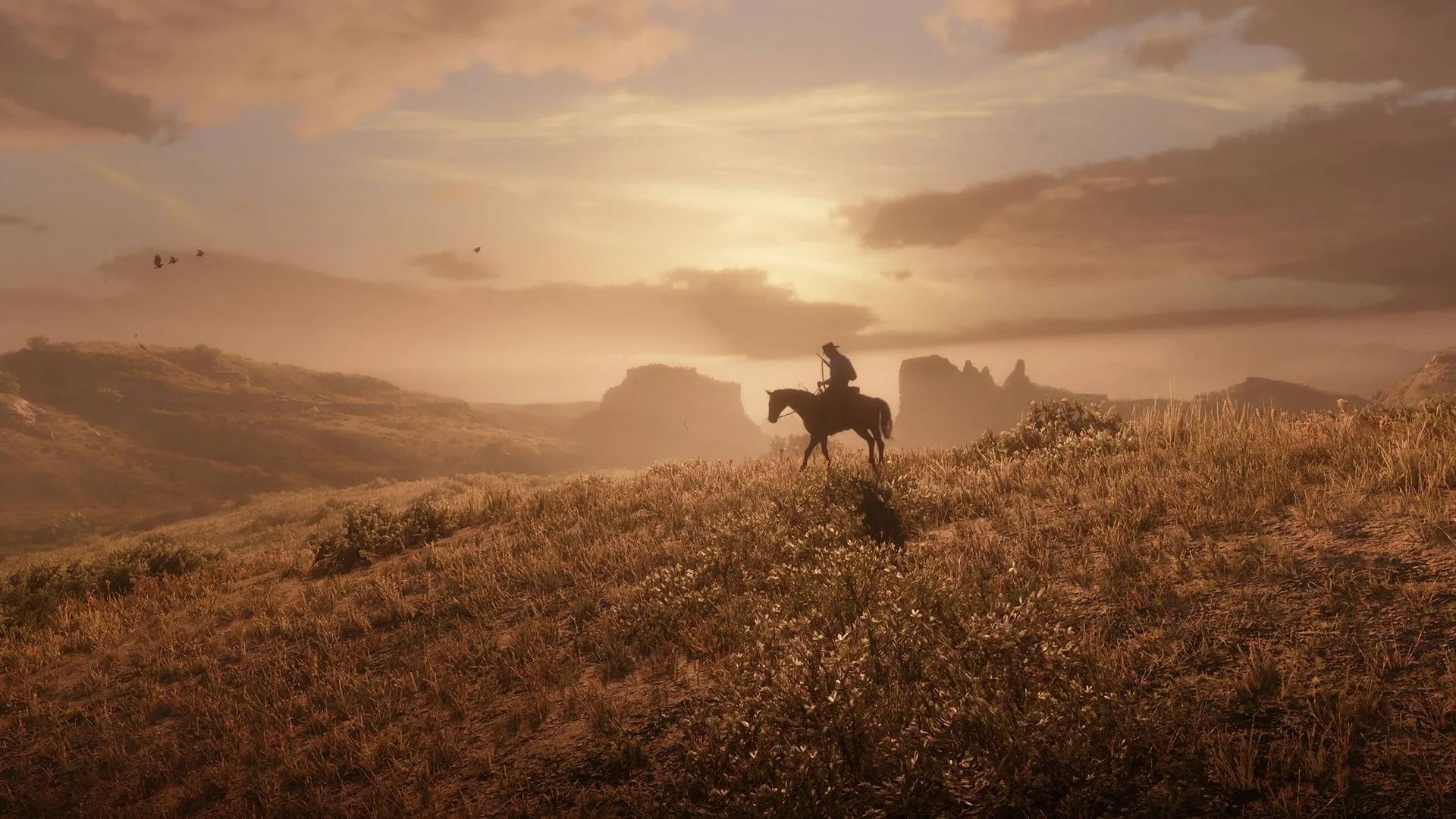 Cảnh hoàng hôn tuyệt đẹp trong tựa game AAA Red Dead Redemption 2, một biểu tượng văn hóa game