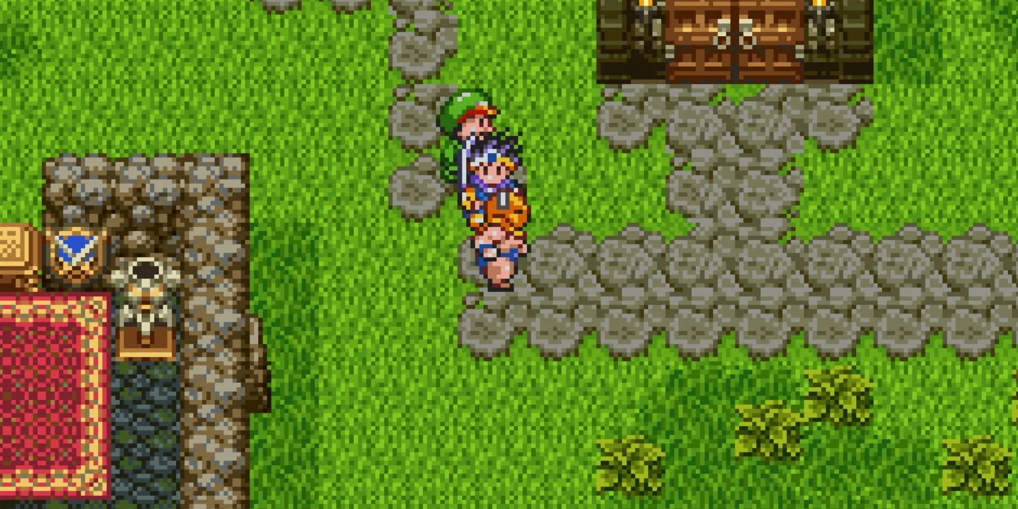 Cảnh khám phá thị trấn trong Dragon Quest III: The Seeds of Salvation, tựa JRPG kinh điển