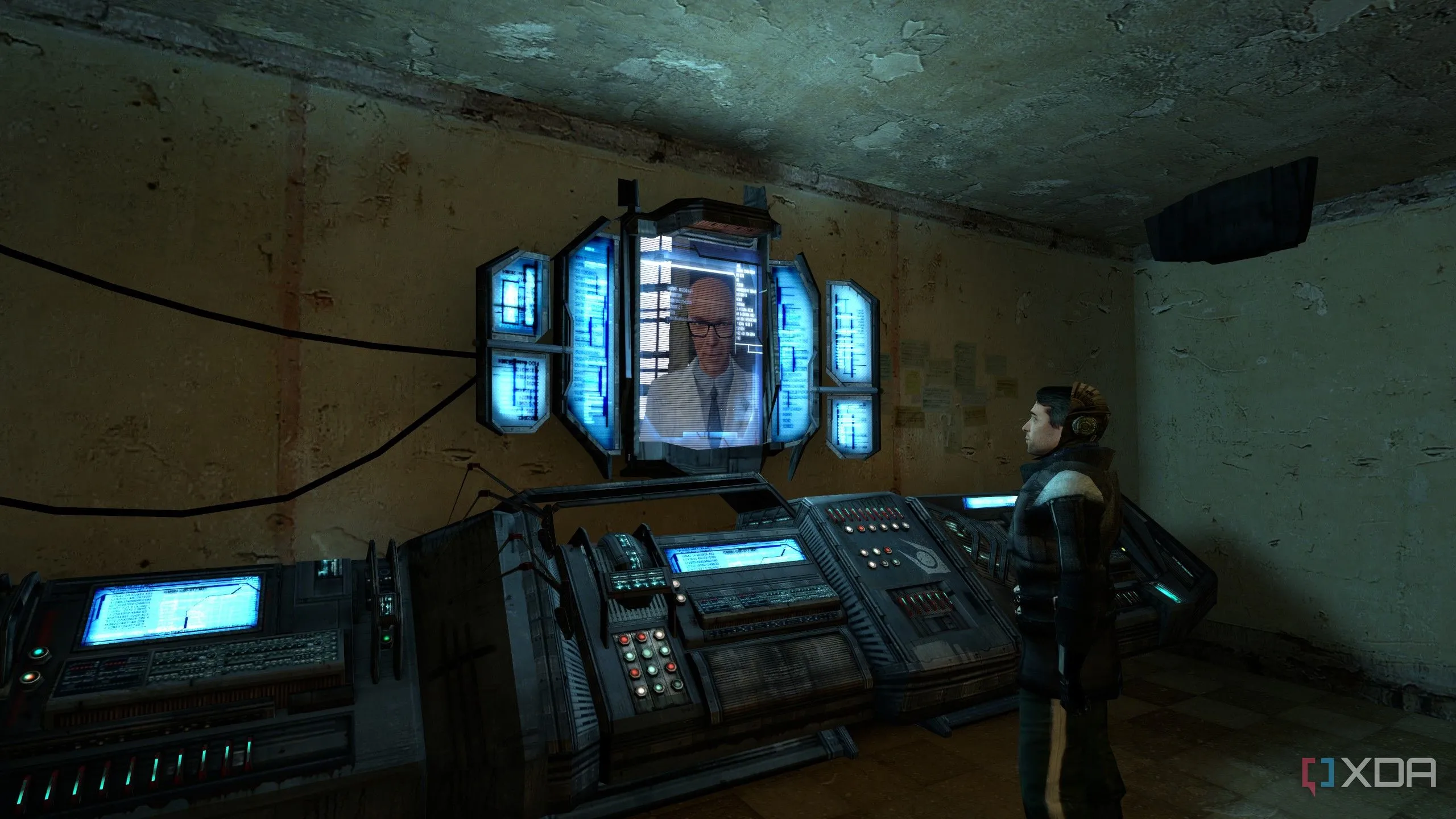 Cảnh mở đầu game Half-Life 2 với nhân vật Gordon Freeman trên tàu