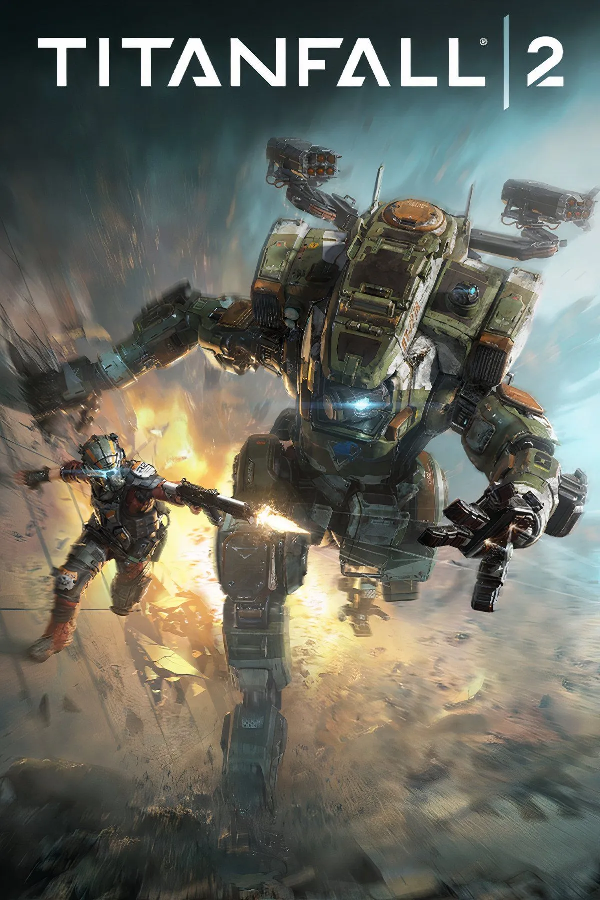 Cảnh một người lính và Titan chiến đấu trong Titanfall 2, thể hiện sự phối hợp giữa người và máy