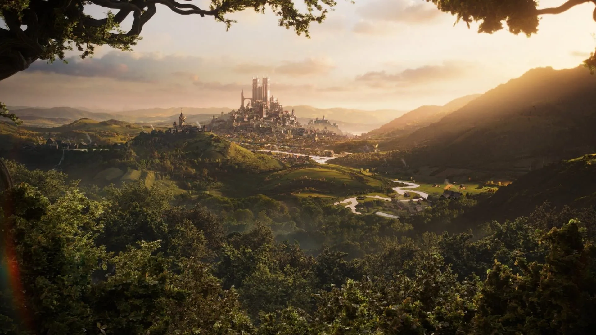 Cảnh quan Albion rộng lớn trong bản Fable làm lại, với Bowerstone ở phía xa