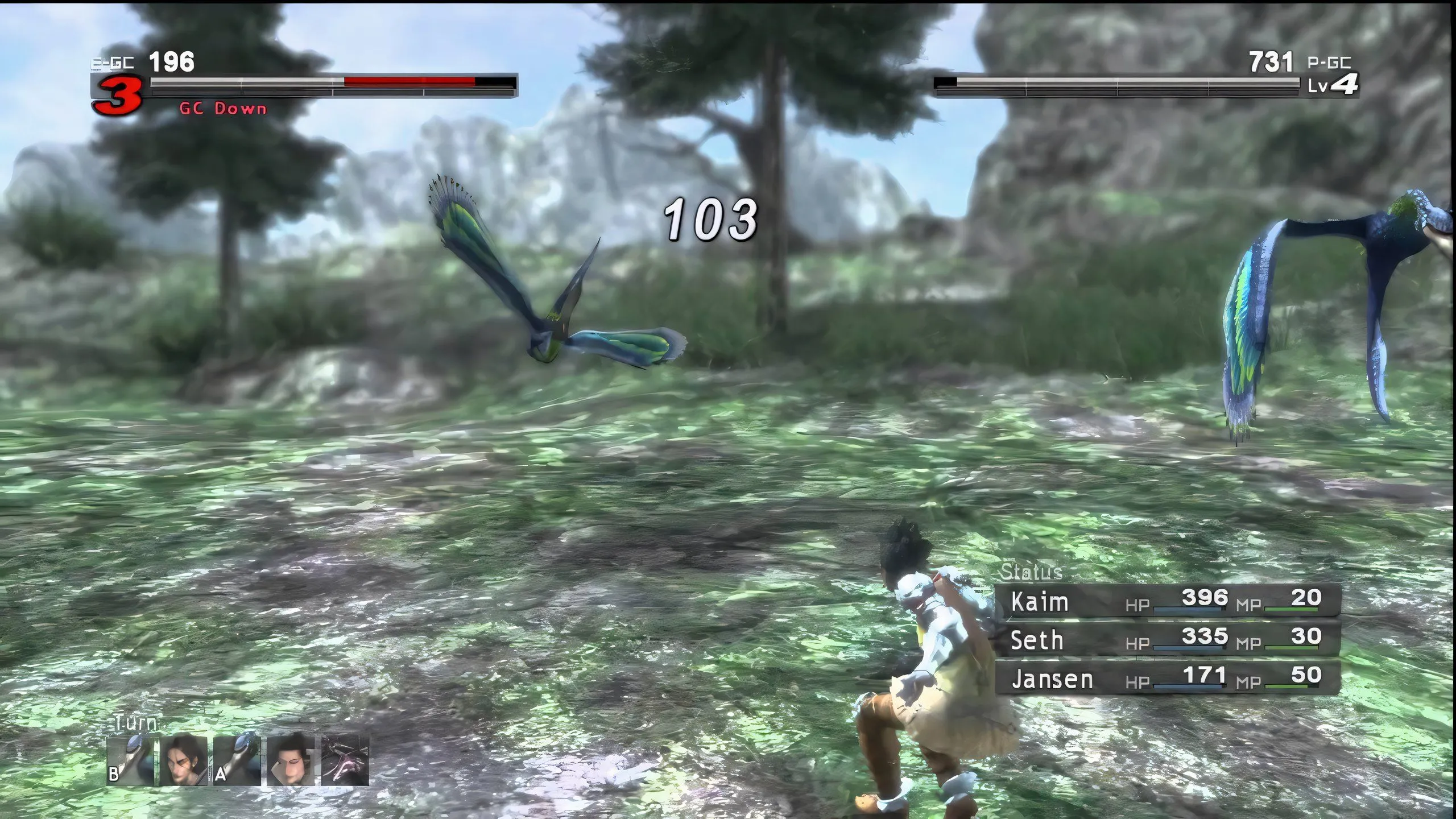 Cảnh quay trong game Lost Odyssey với các nhân vật đang chuẩn bị cho một trận chiến.