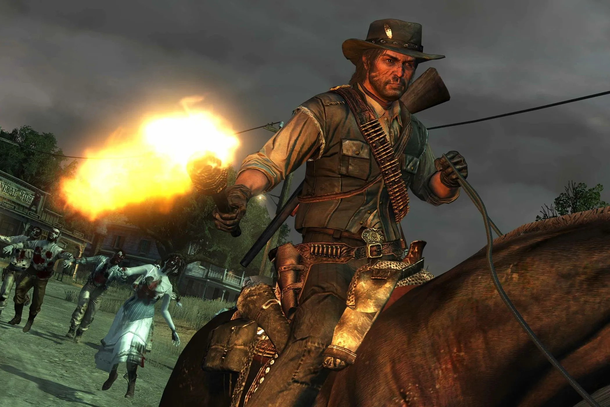 Cảnh trong Red Dead Redemption: Undead Nightmare, game kinh điển đáng chơi với yếu tố zombie.