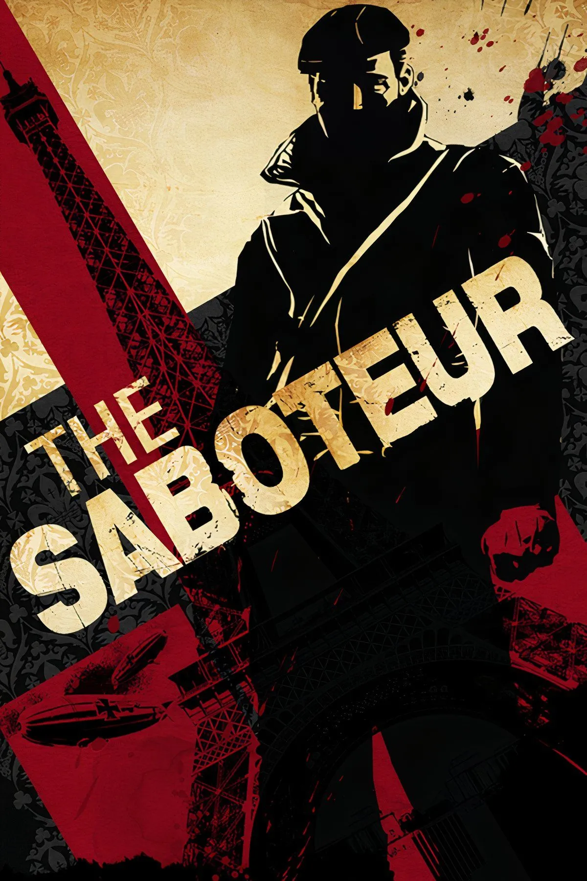 Cảnh trong The Saboteur, minh họa phong cách đồ họa đen trắng chuyển sang màu sắc khi khu vực được giải phóng