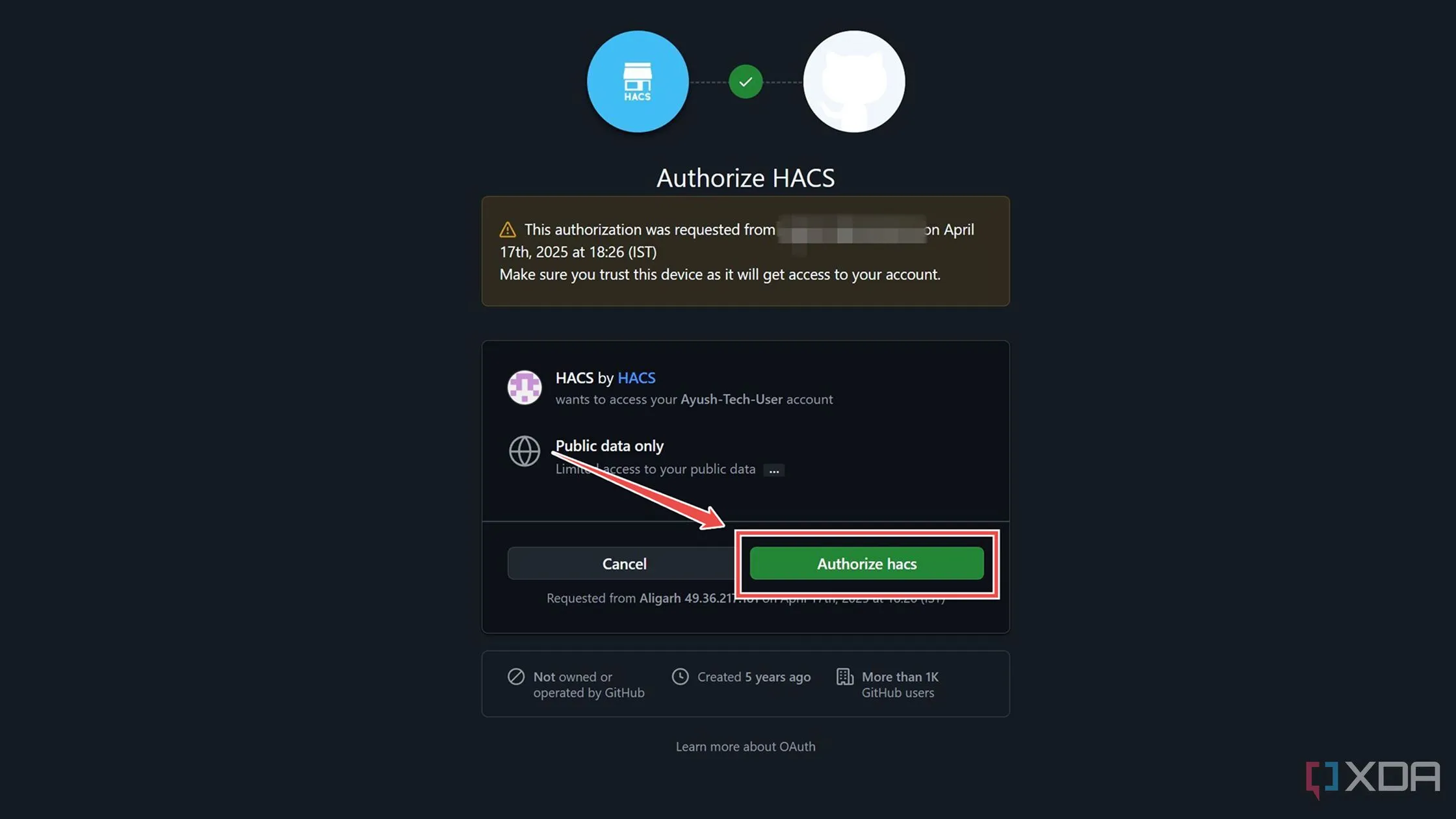 Cấp quyền truy cập GitHub cho HACS trong Home Assistant