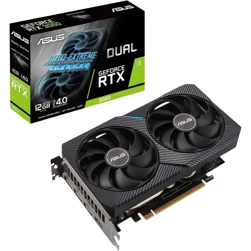 Card đồ họa Asus Dual RTX 4060 V2 OC cạnh hộp sản phẩm, thể hiện sự phát triển không ngừng của phần cứng PC gaming