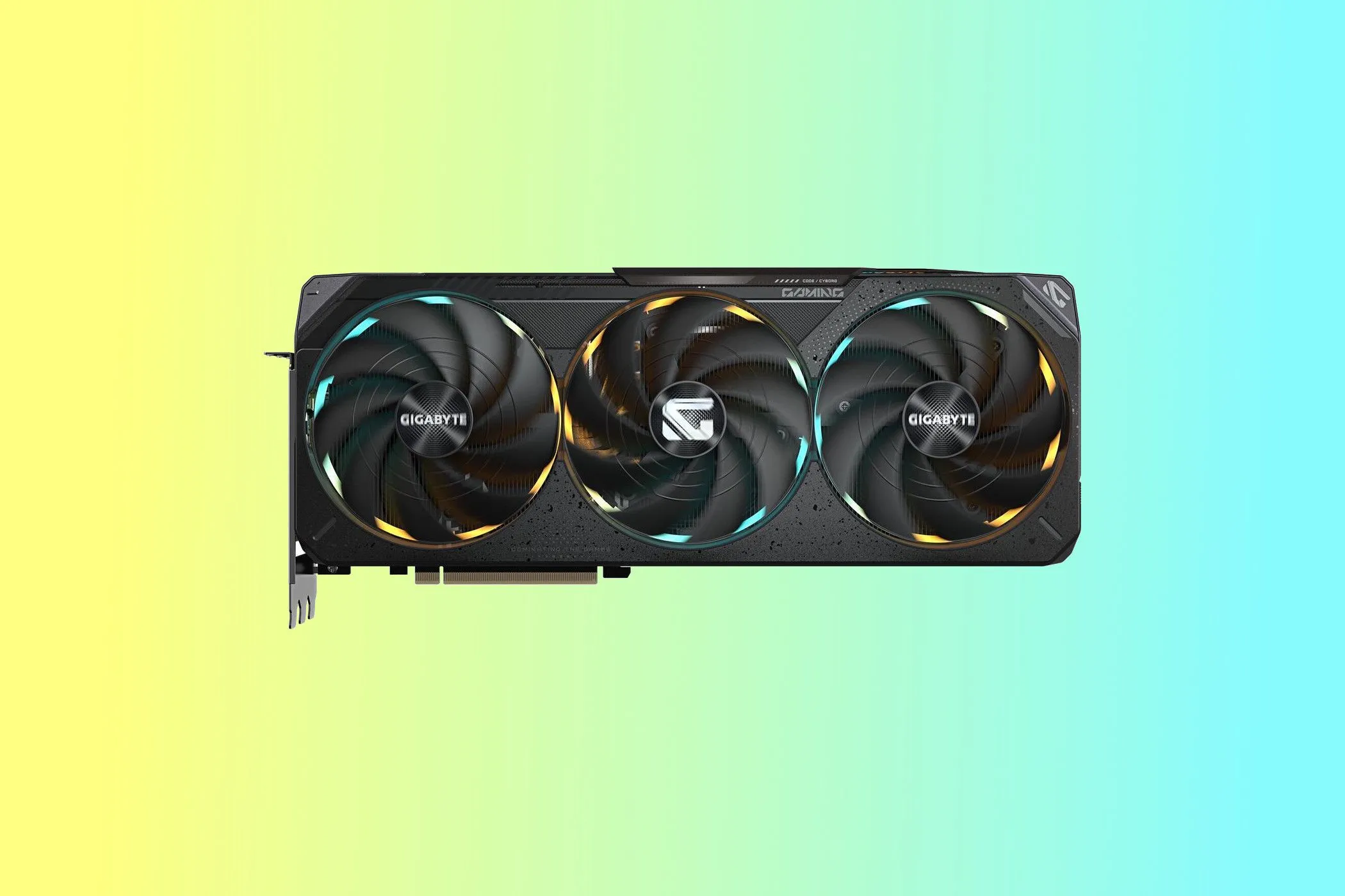 Card đồ họa Gigabyte Gaming GeForce RTX 5080 OC với hệ thống đèn LED và 3 quạt lớn
